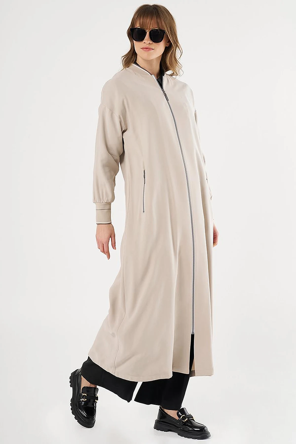 Zipper Closure Rayon Jacket Stone 