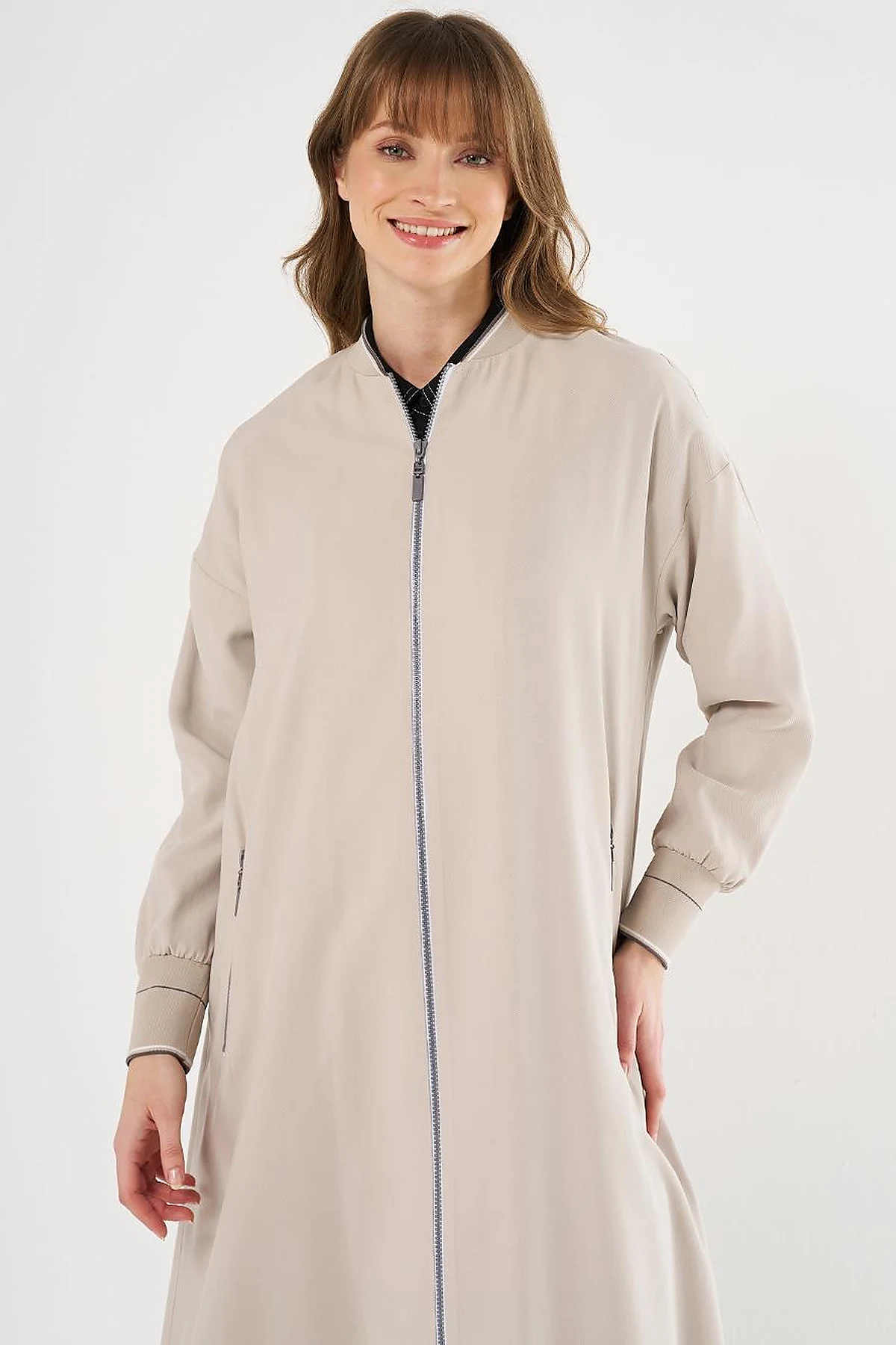 Zipper Closure Rayon Jacket Stone 