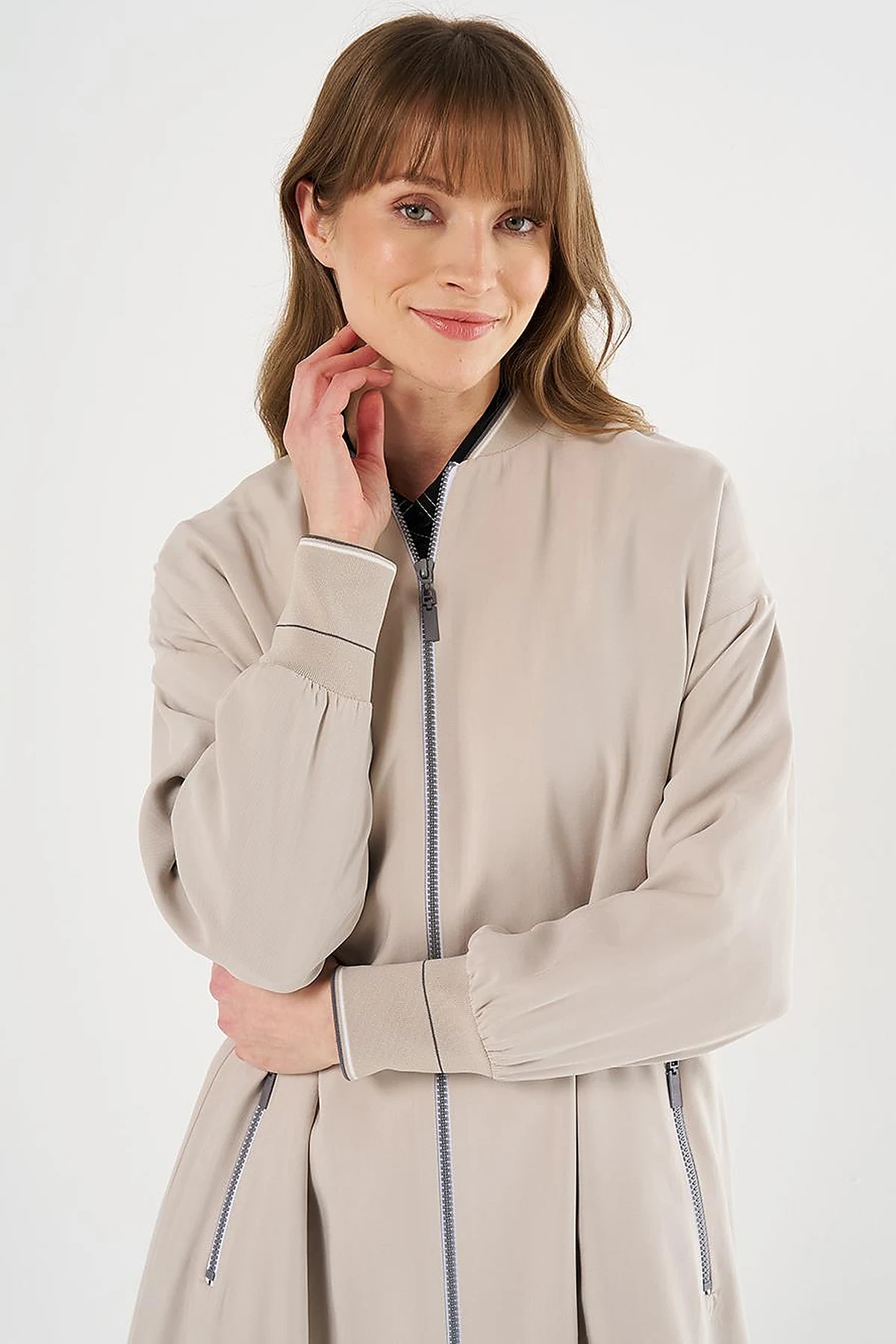 Zipper Closure Rayon Jacket Stone 