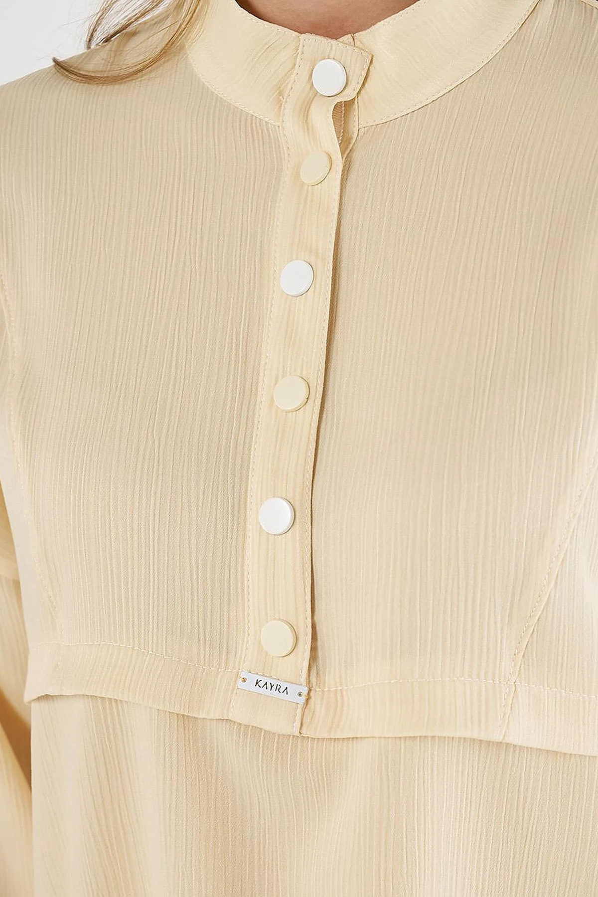 Snap-Button Closure High-Neck Sweatshirt Light Yellow