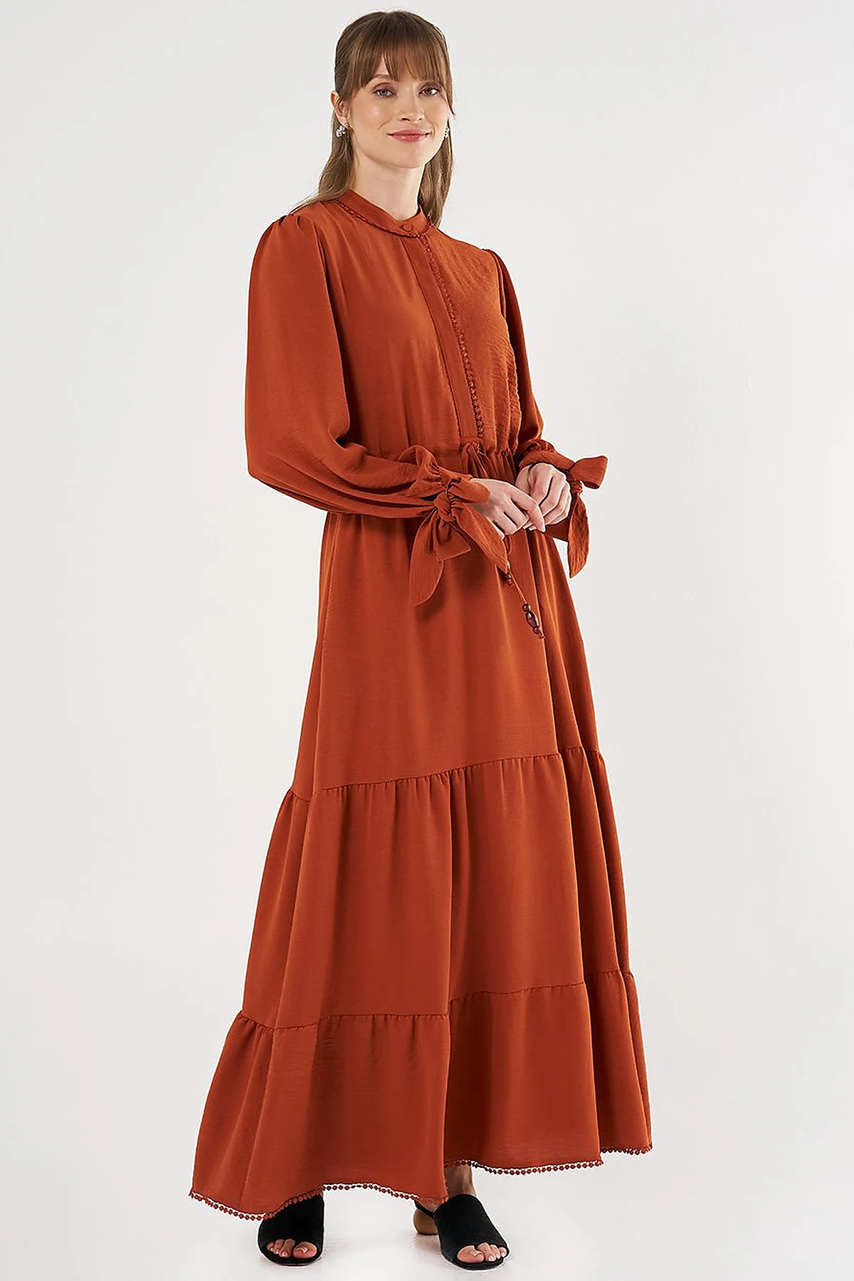 Tiered Ruffled Dress in Terracotta