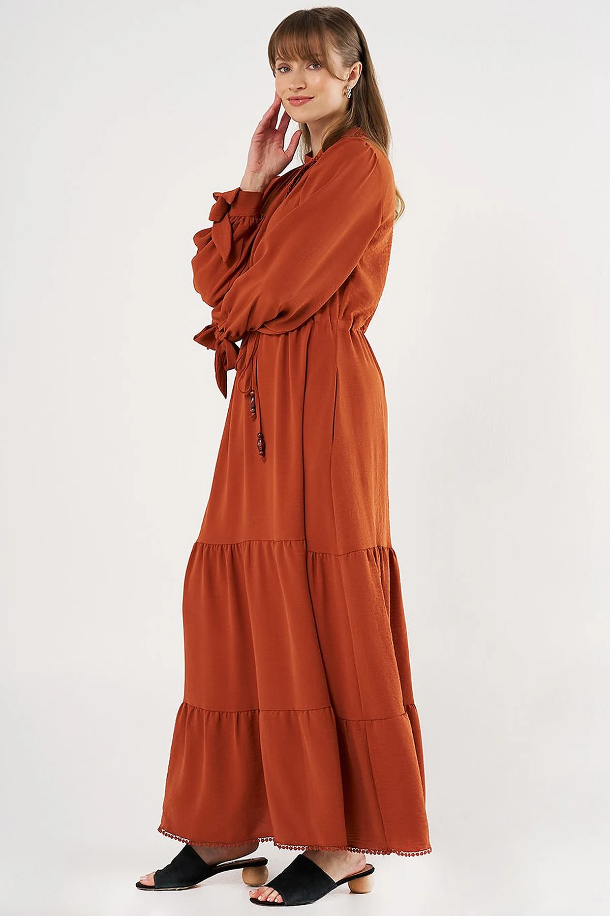 Tiered Ruffled Dress in Terracotta