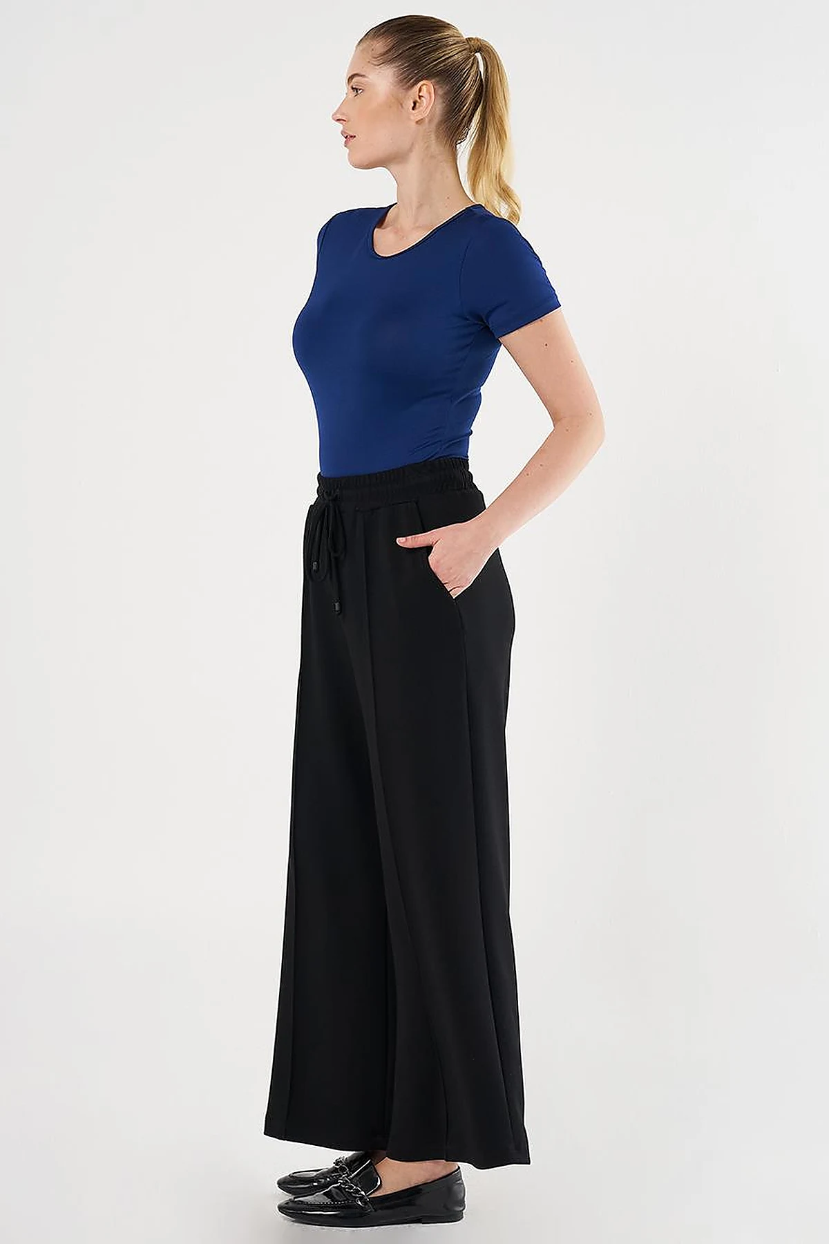 Topstitched Scuba Pants Black