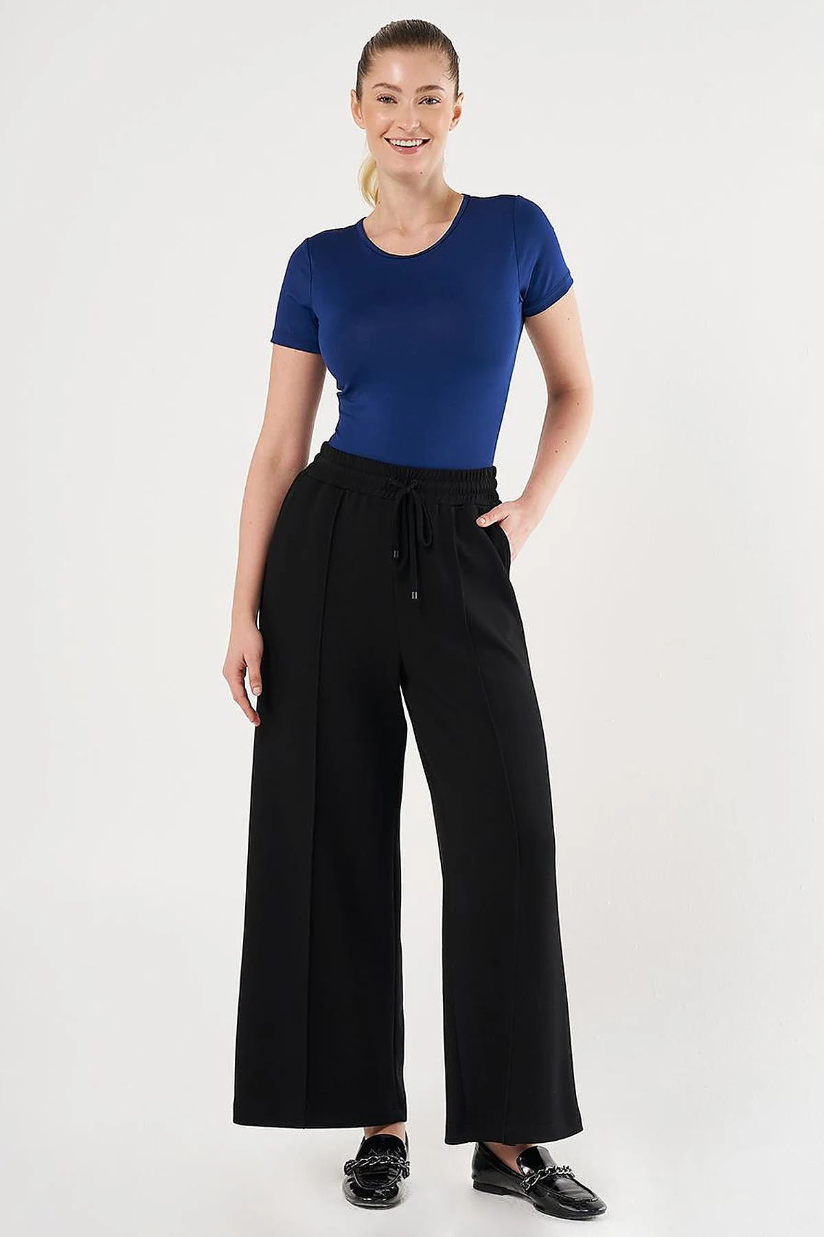 Topstitched Scuba Pants Black