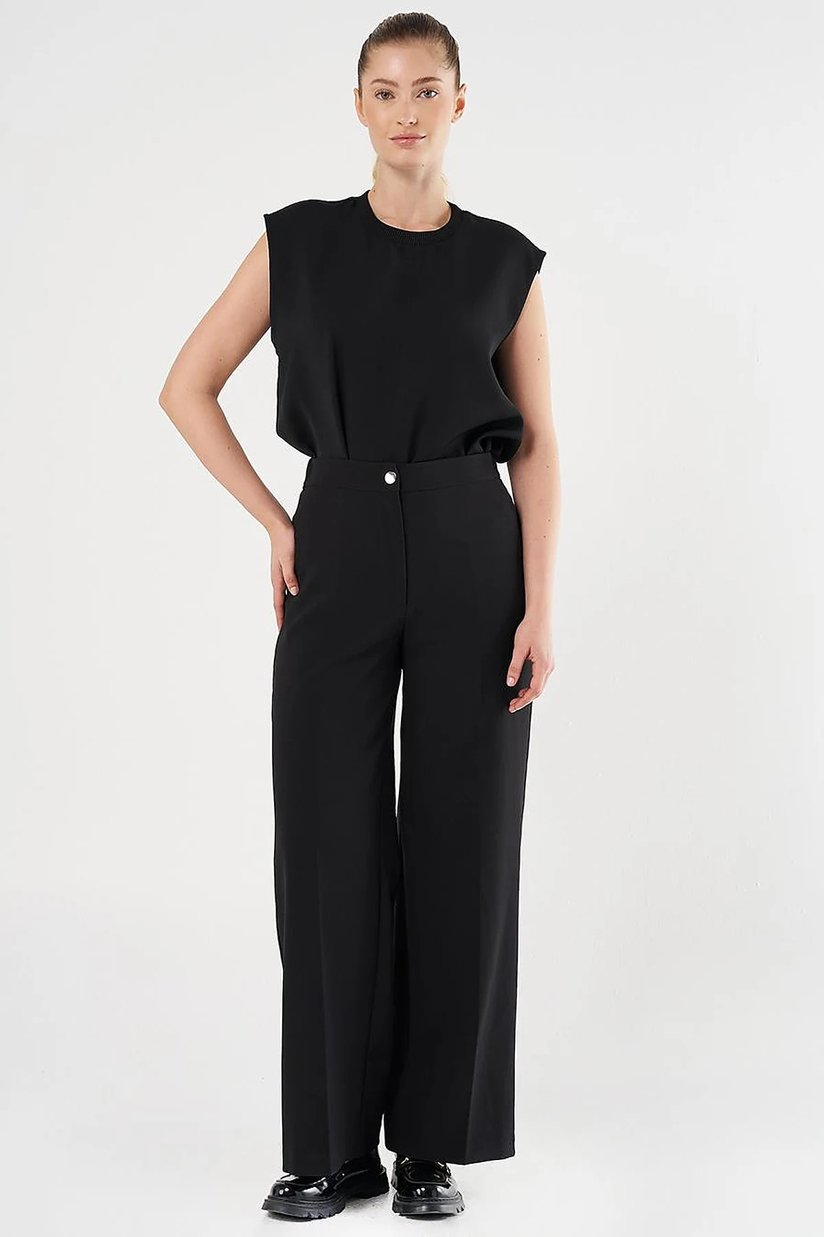 Matte Satin Wide Leg Trousers Black