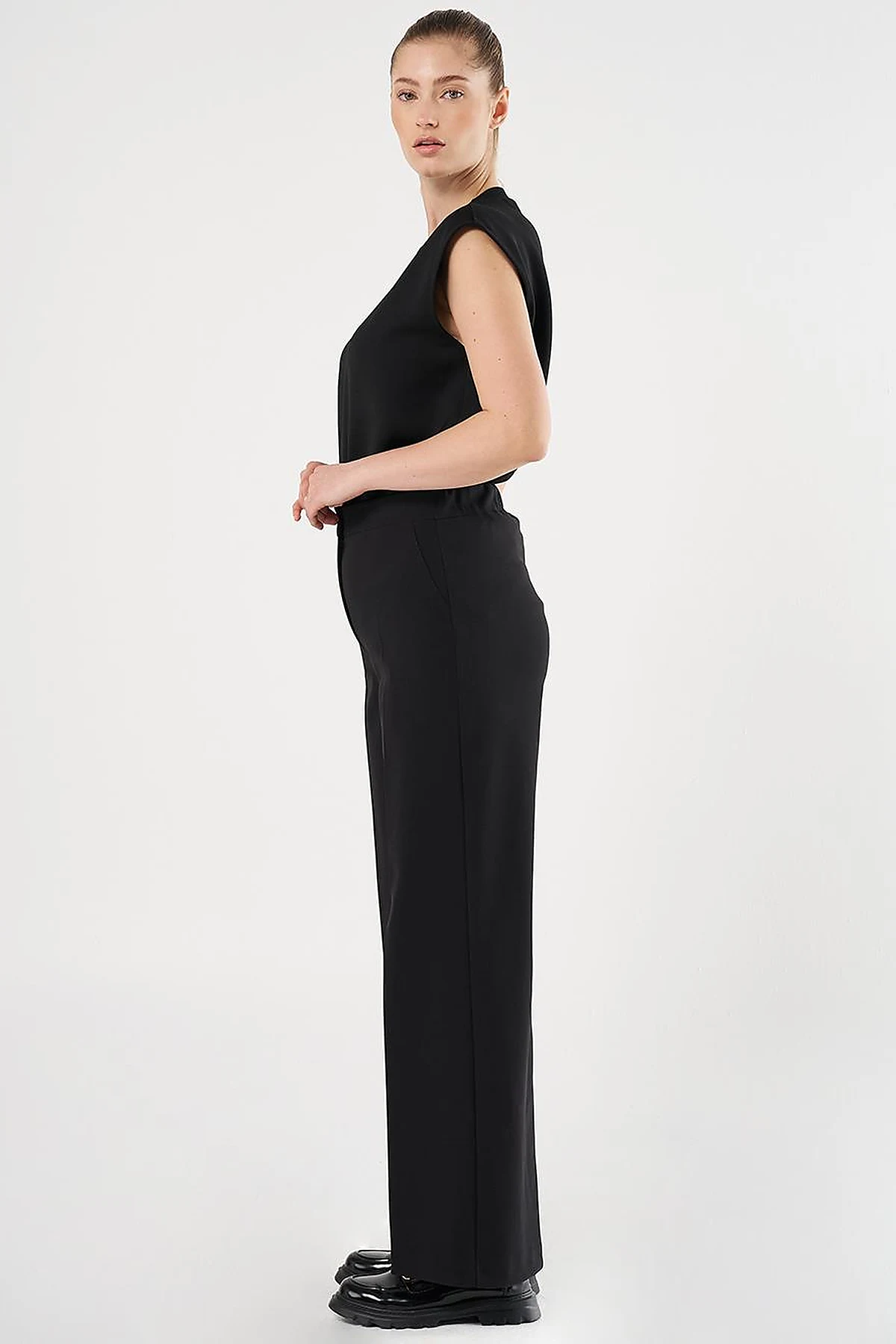Matte Satin Wide Leg Trousers Black