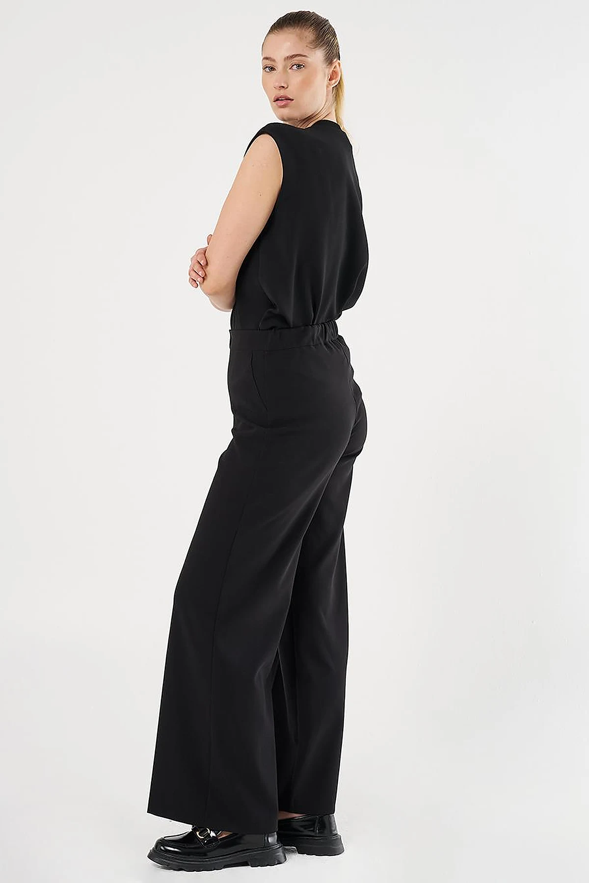 Matte Satin Wide Leg Trousers Black