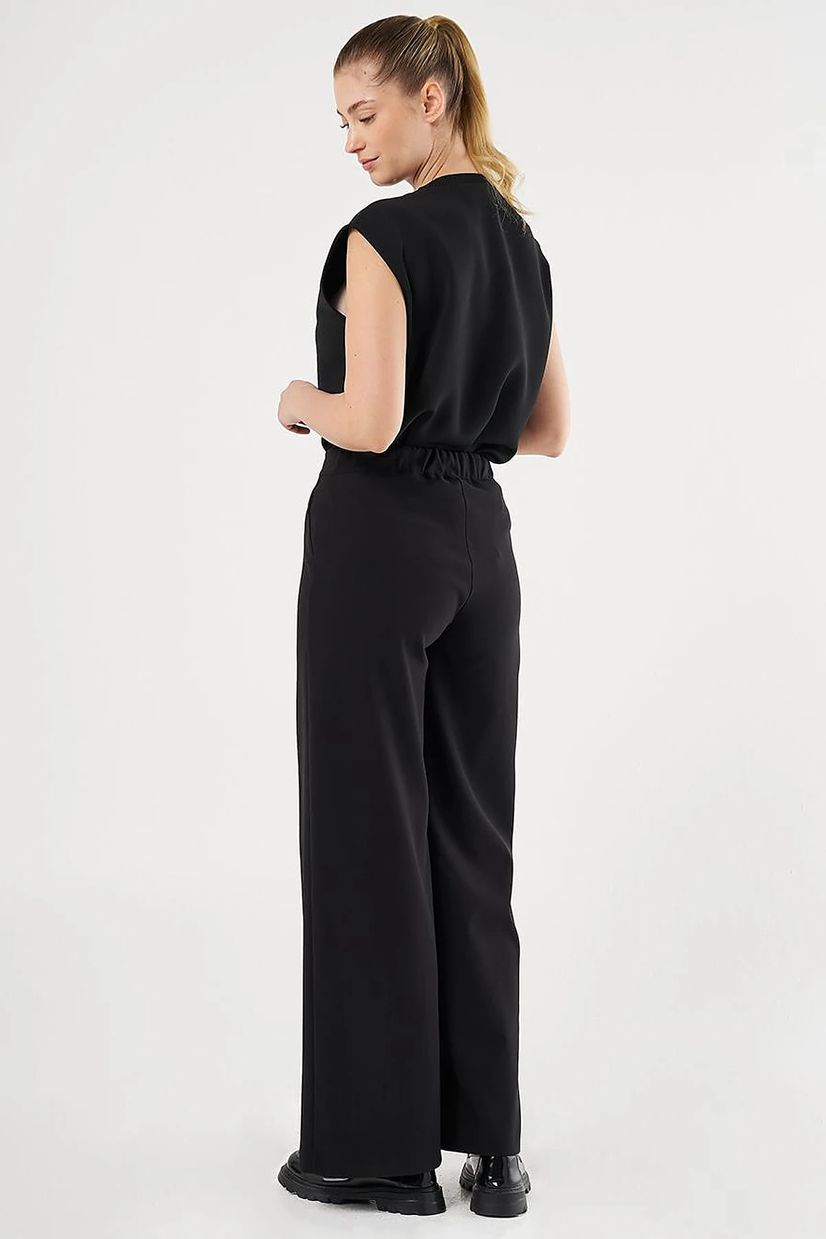Matte Satin Wide Leg Trousers Black