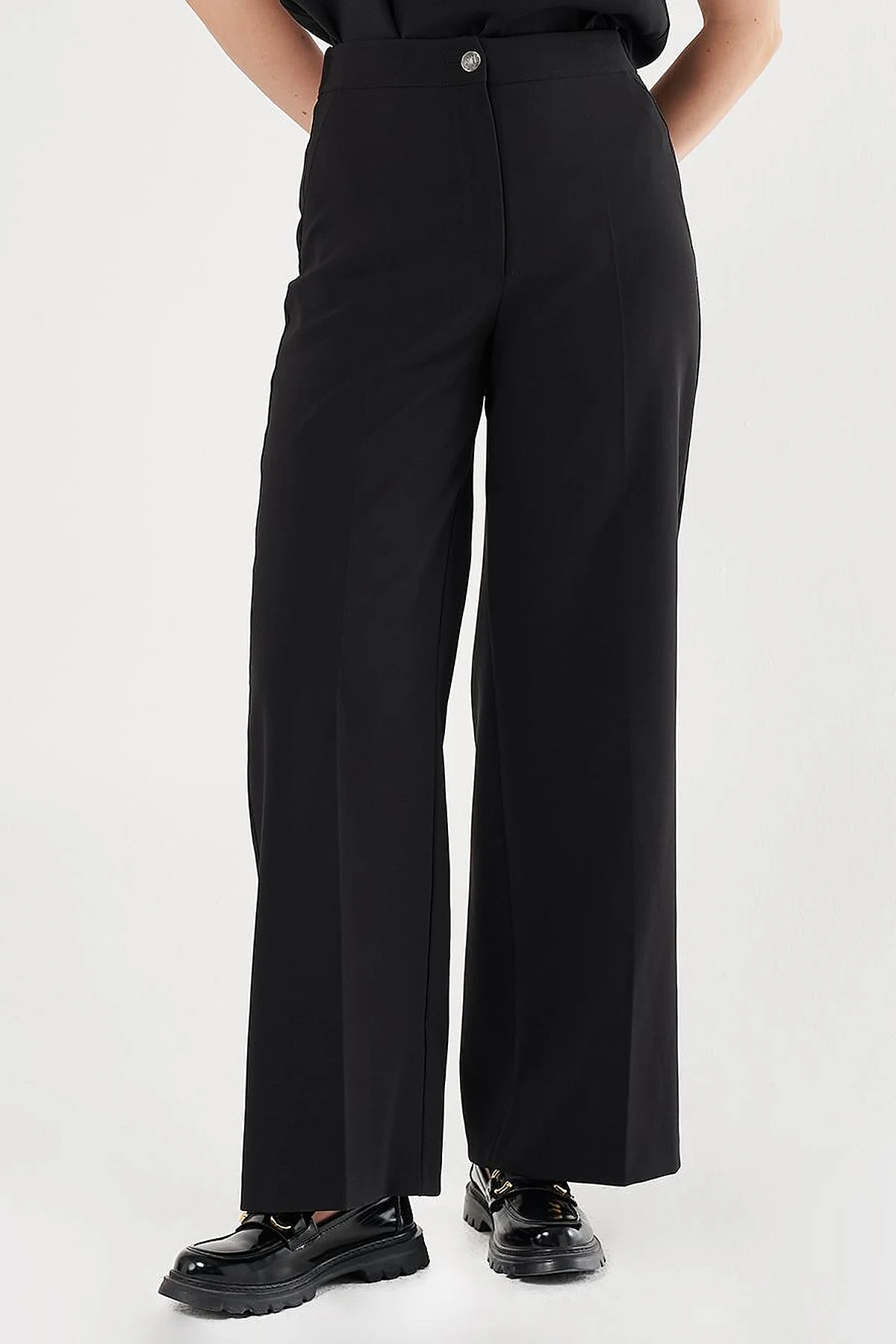 Matte Satin Wide Leg Trousers Black