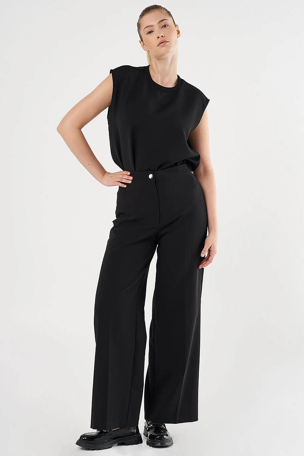Matte Satin Wide Leg Trousers Black