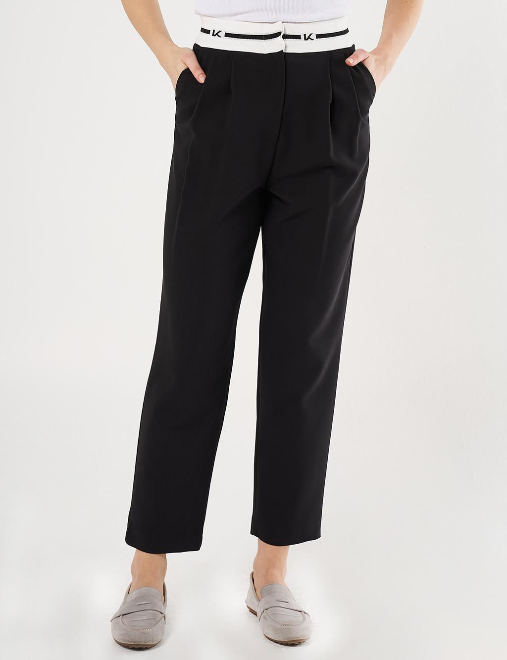Logoed Carrot Cut Pants - Black