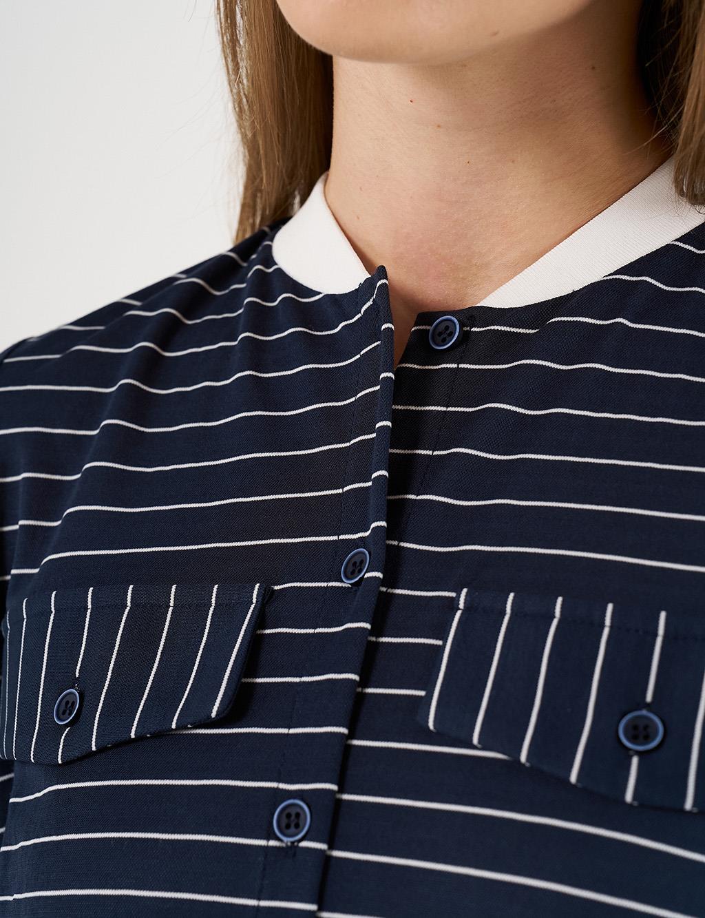  Flap Pocket Striped Pattern Tunic Navy