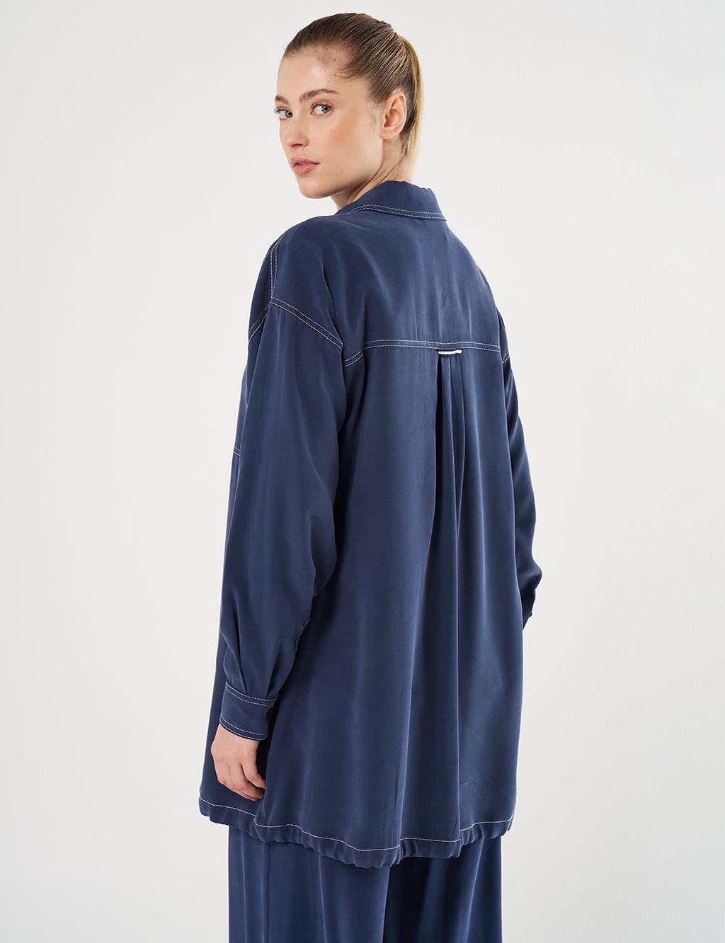 Punto-Stitched Chain-Embellished Tunic Navy