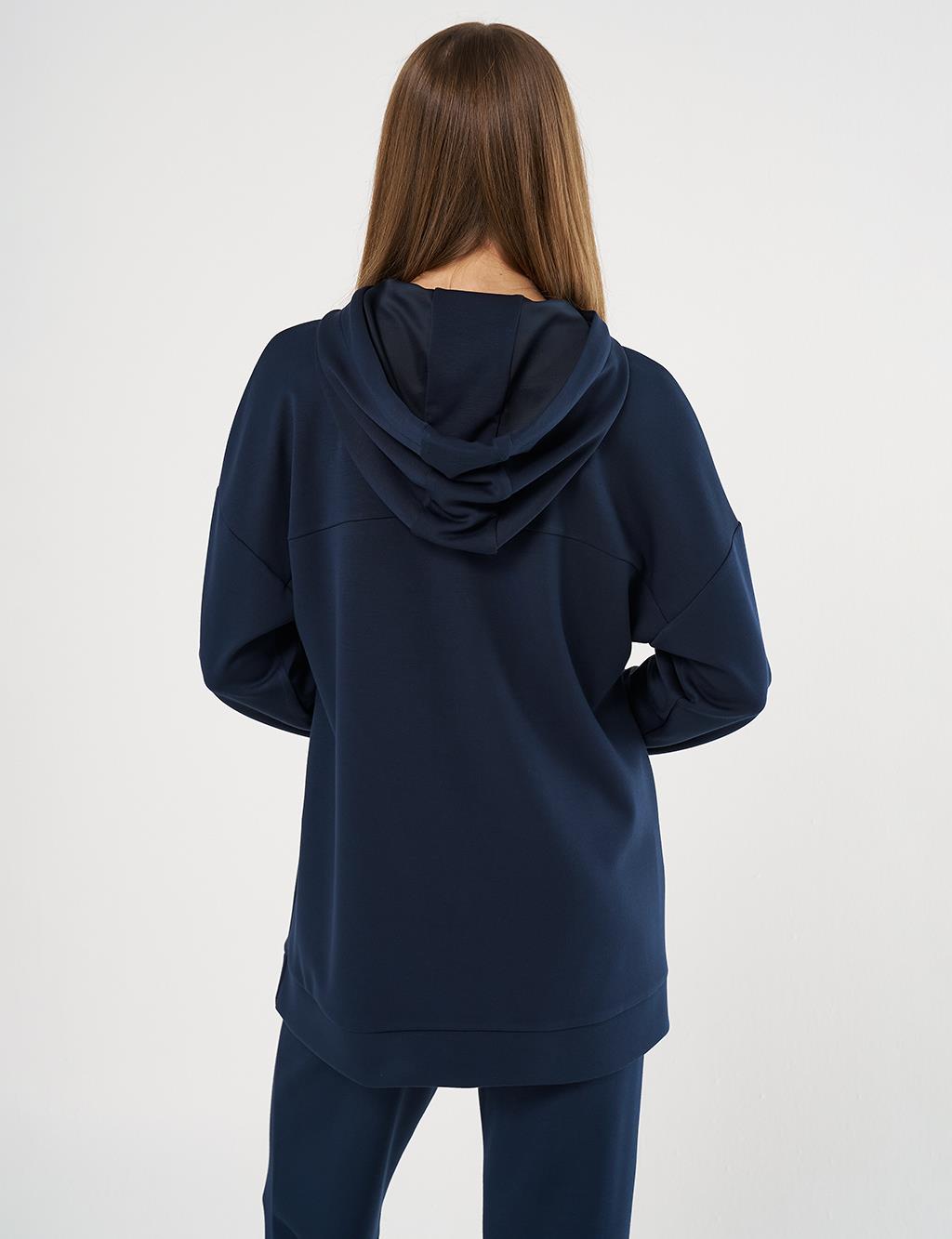 Stone Embellished Scuba Sweatshirt Dark Navy