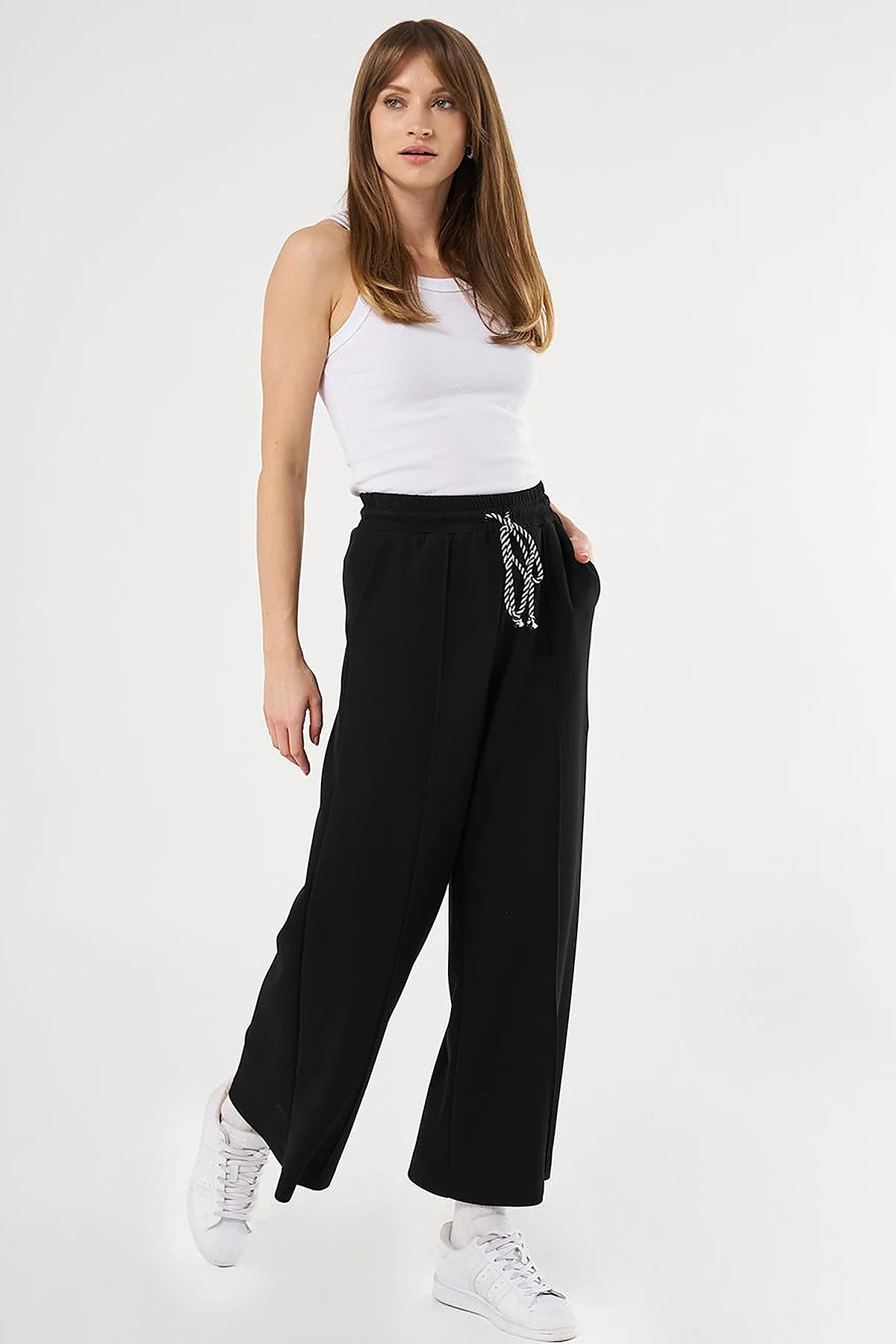 Topstitched Knit Pants - Black