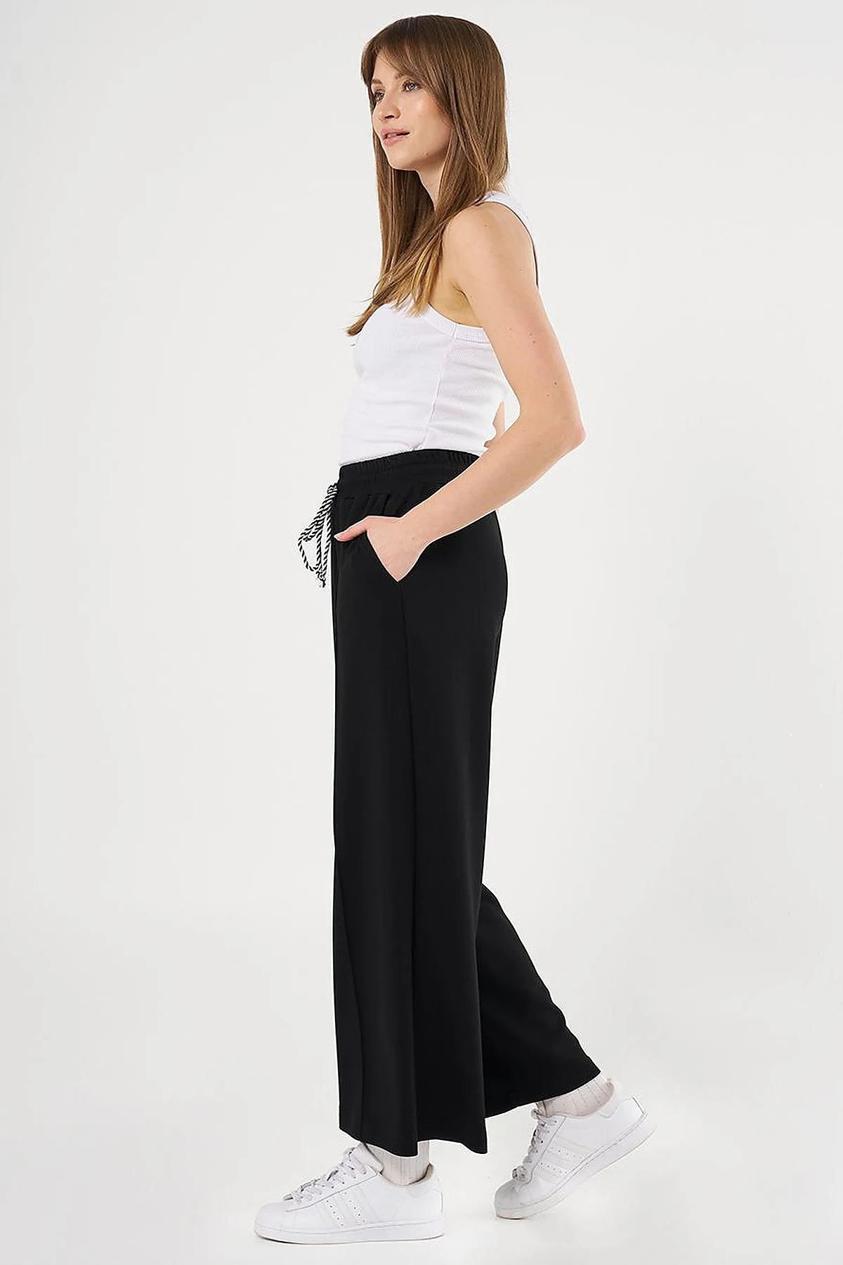 Topstitched Knit Pants - Black