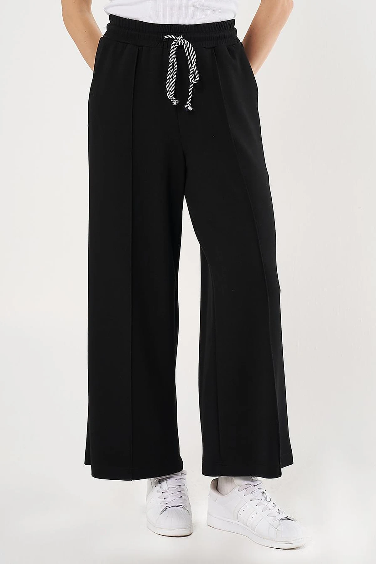 Topstitched Knit Pants - Black