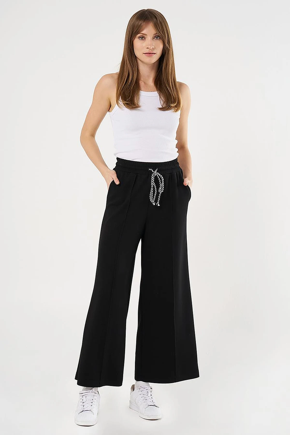 Topstitched Knit Pants - Black