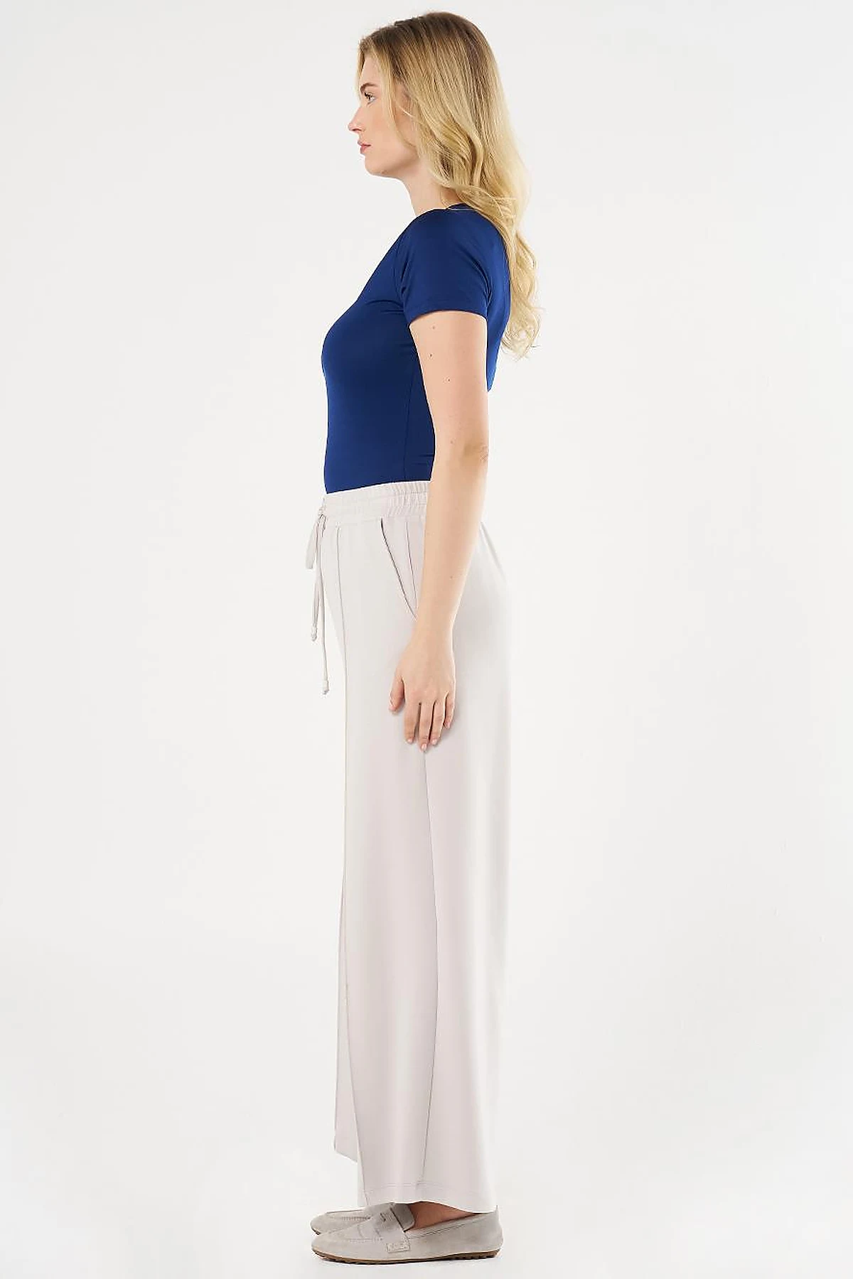 Topstitched Scuba Pants Light Gray