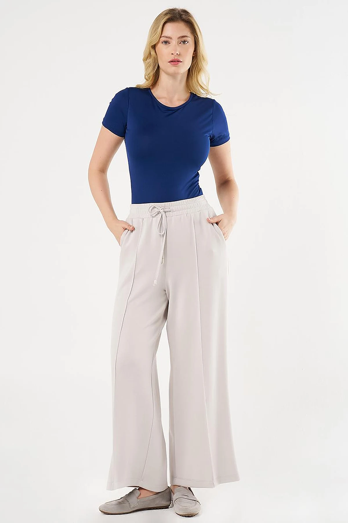 Topstitched Scuba Pants Light Gray