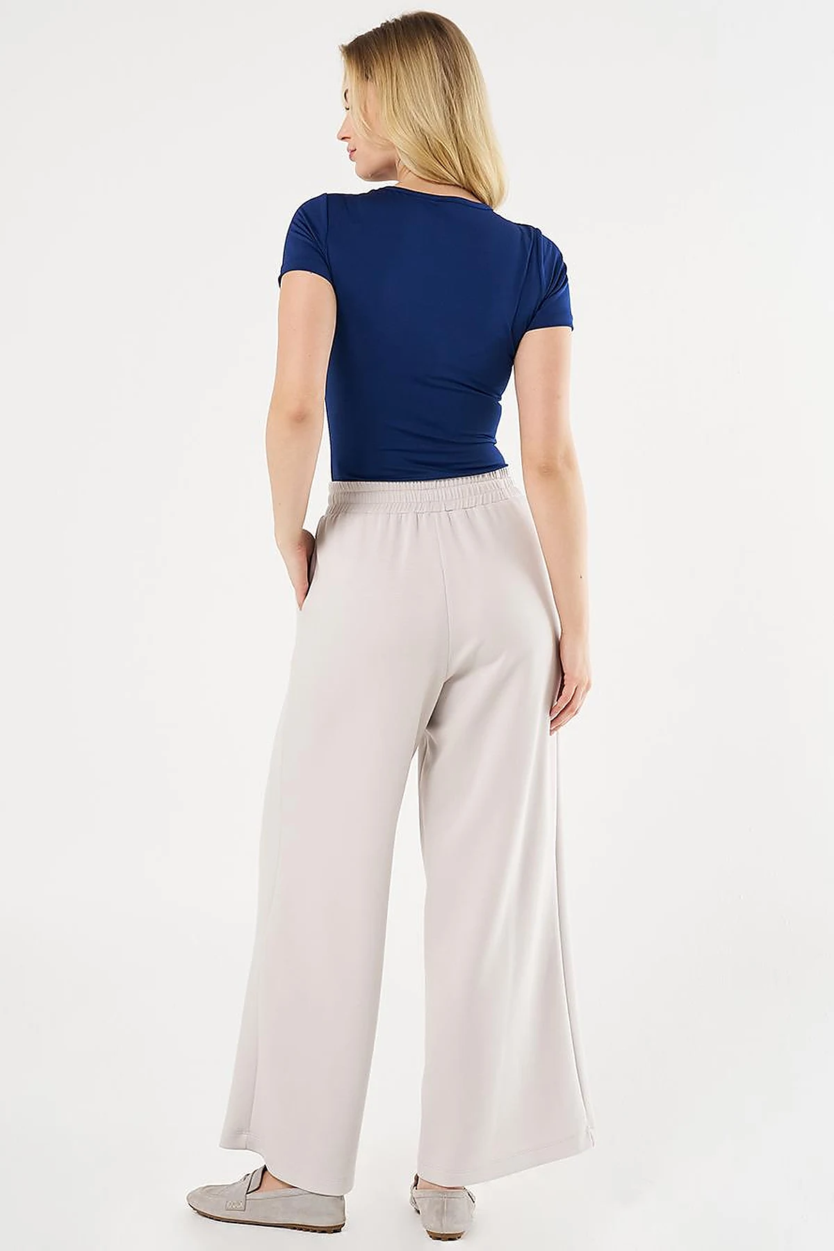 Topstitched Scuba Pants Light Gray