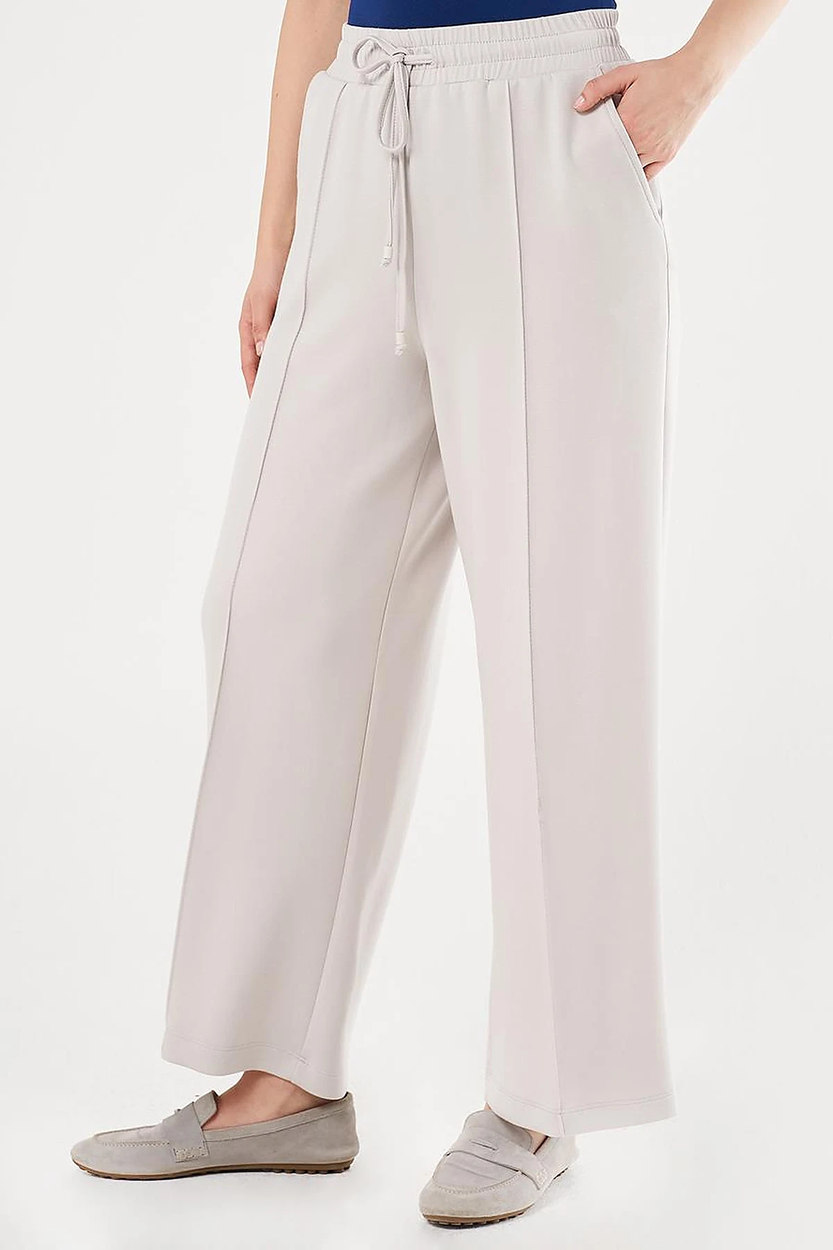 Topstitched Scuba Pants Light Gray