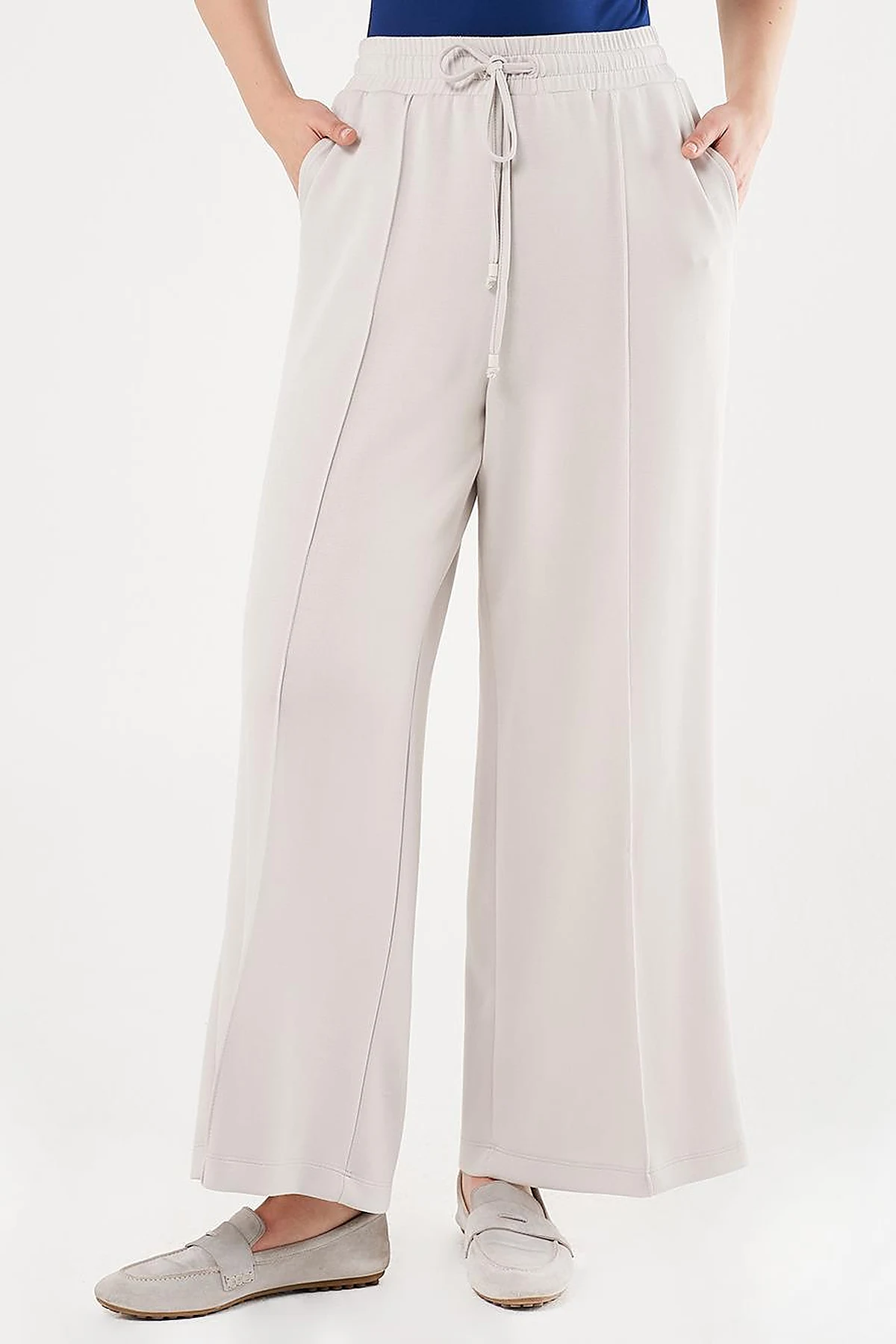 Topstitched Scuba Pants Light Gray