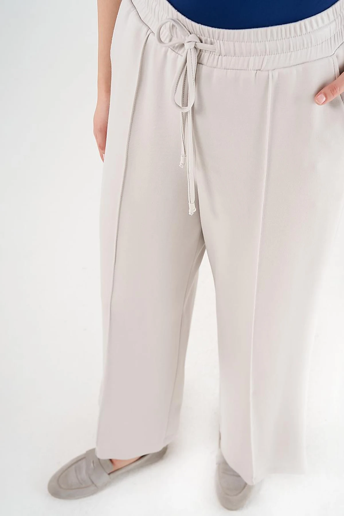 Topstitched Scuba Pants Light Gray