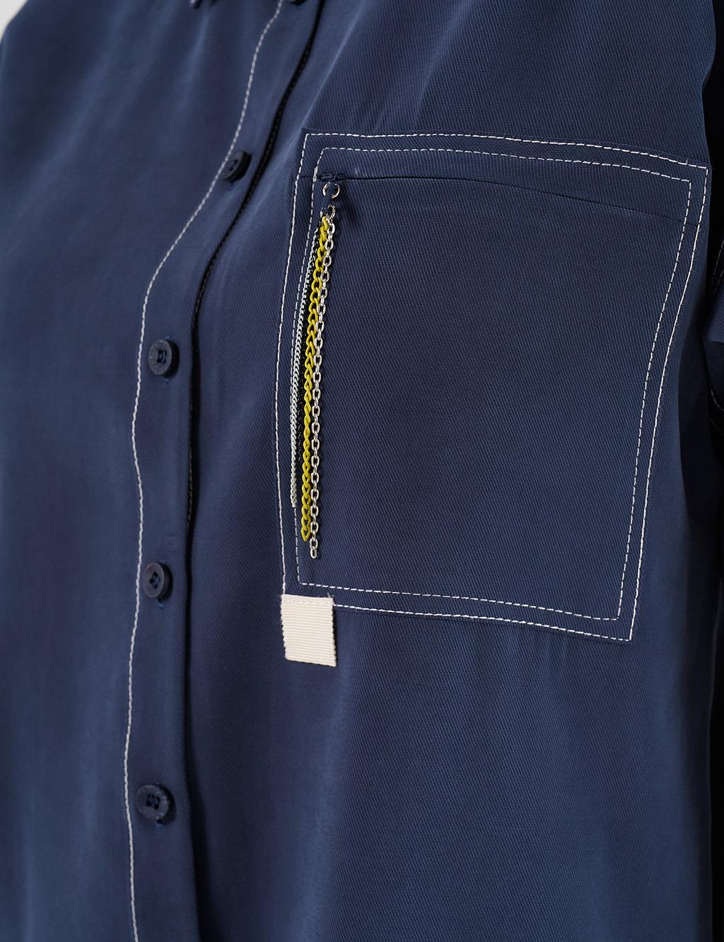 Punto-Stitched Chain-Embellished Tunic Navy