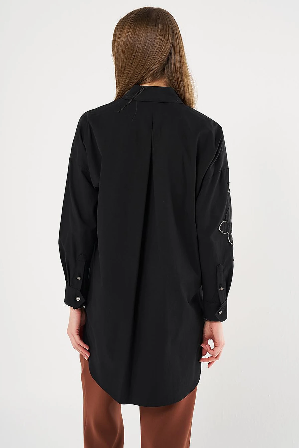 100% Cotton Stone Embellished Tunic Black
