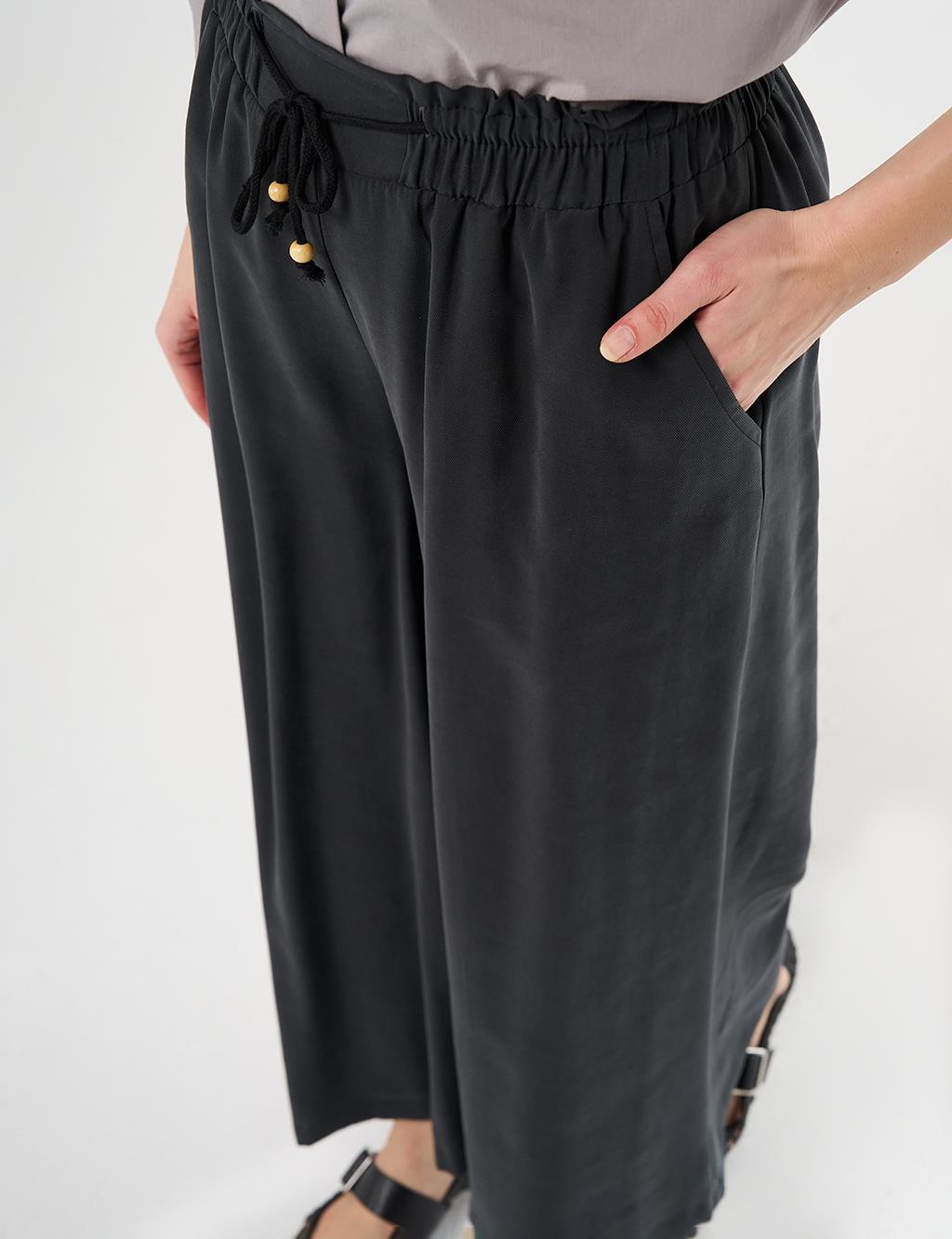Wide-Leg Rayon Pants Black