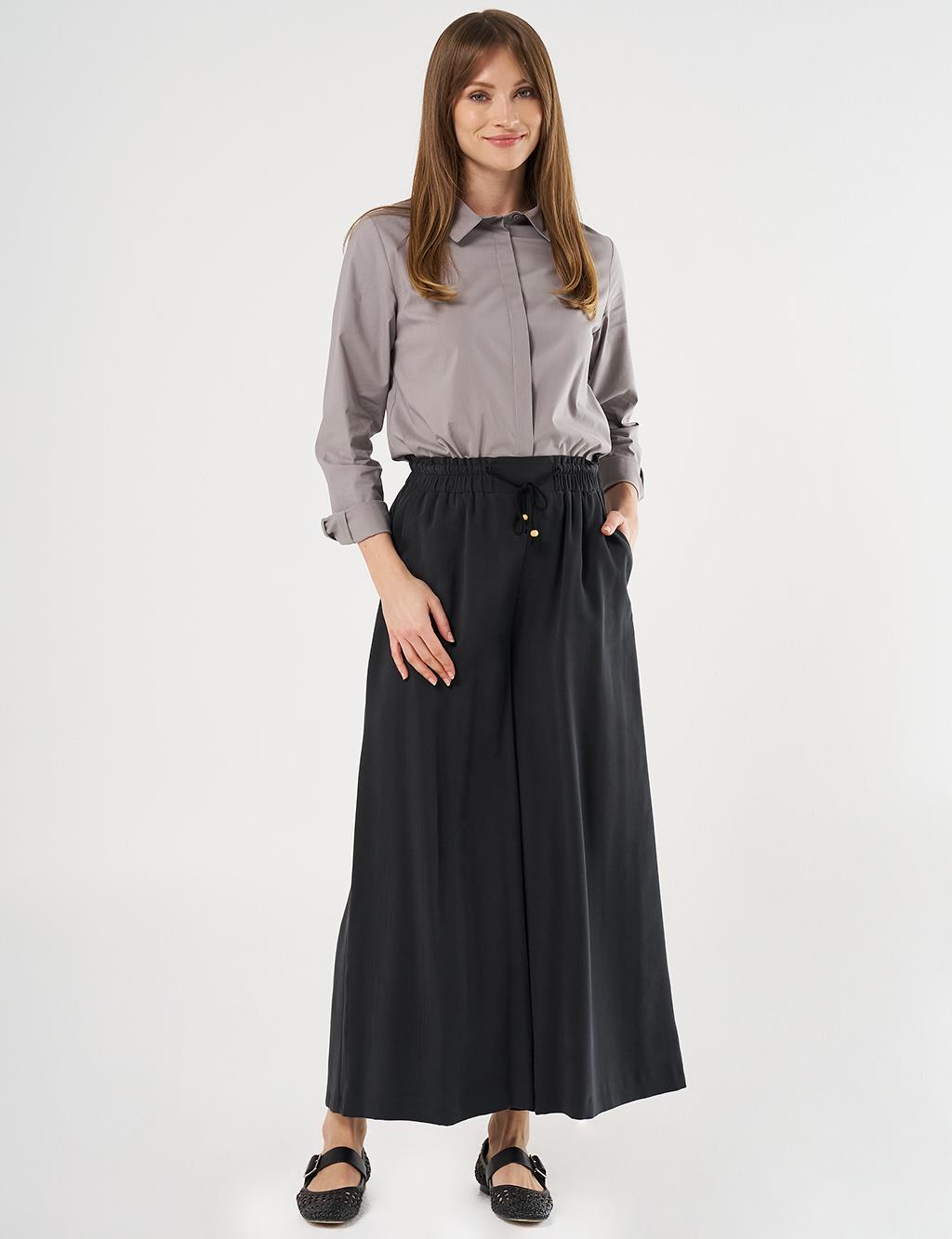 Wide-Leg Rayon Pants Black