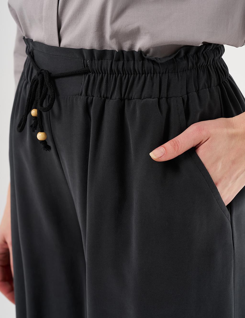 Wide-Leg Rayon Pants Black