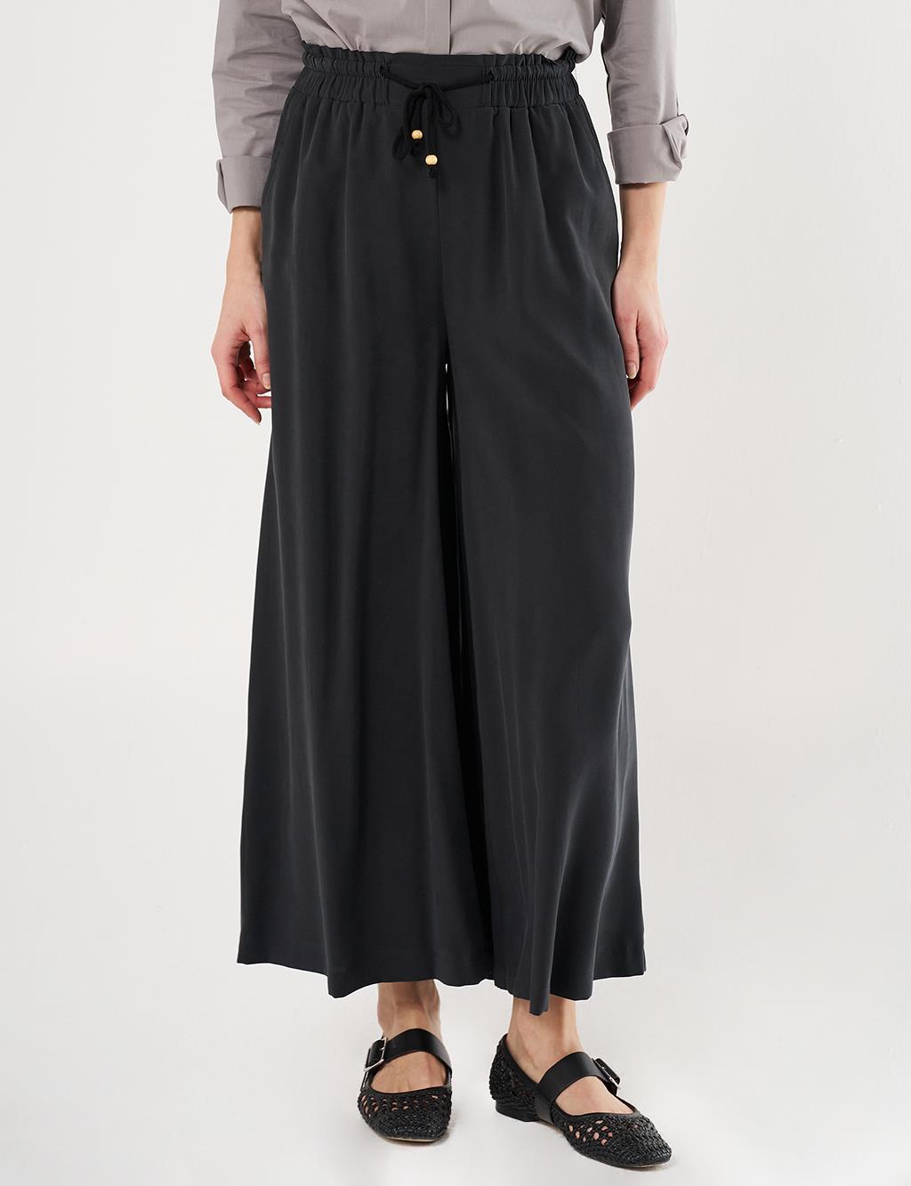 Wide-Leg Rayon Pants Black