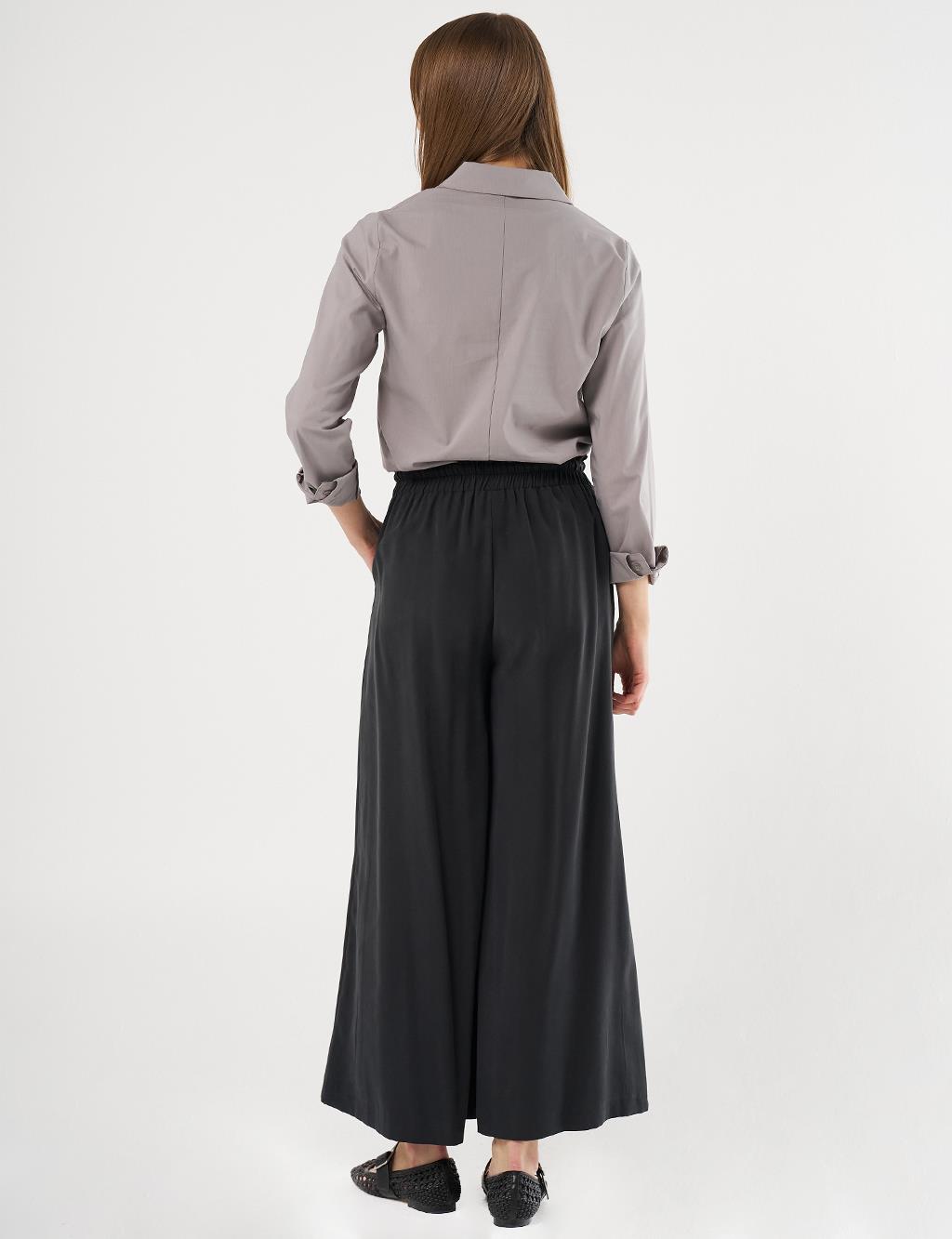 Wide-Leg Rayon Pants Black