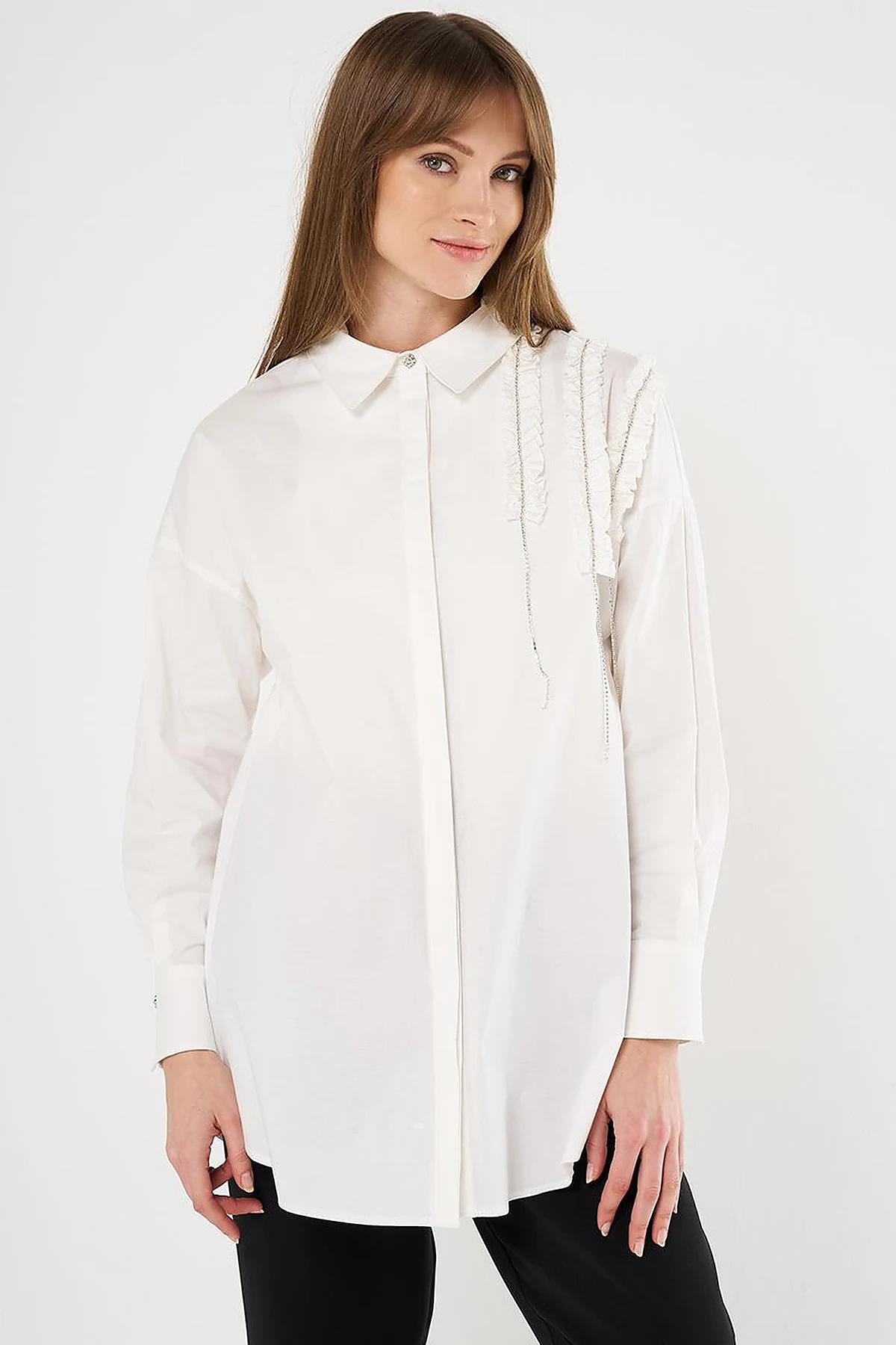 Ruffled Cotton Tunic Ecru