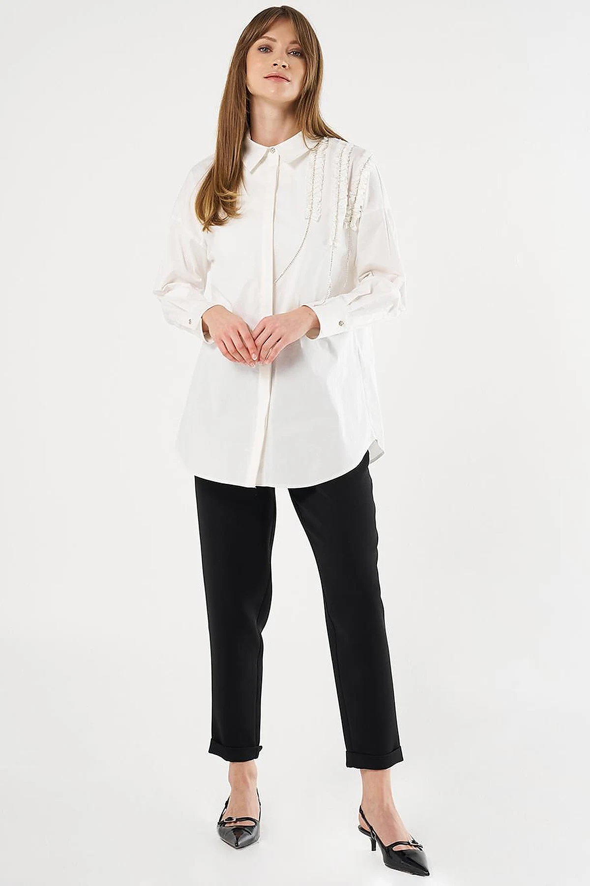Ruffled Cotton Tunic Ecru