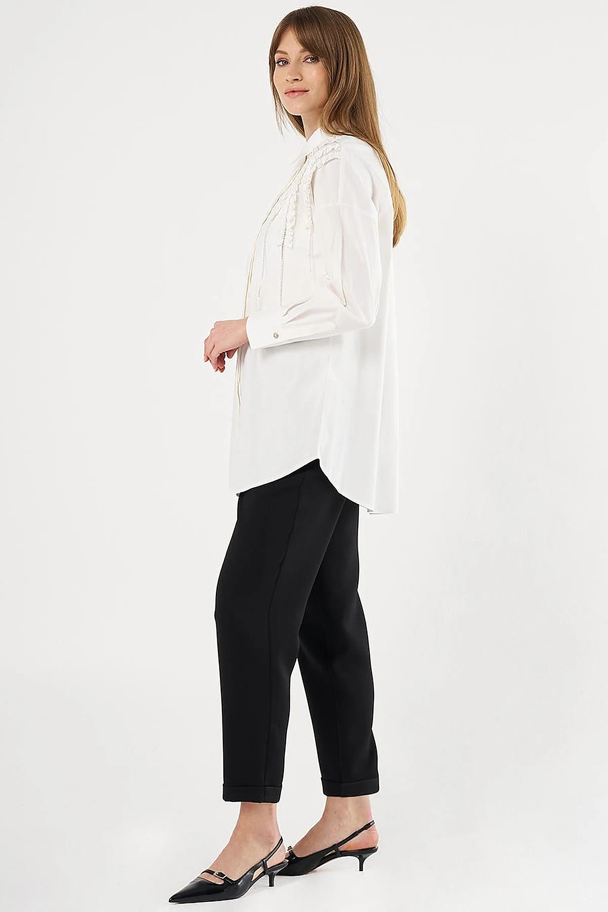 Ruffled Cotton Tunic Ecru
