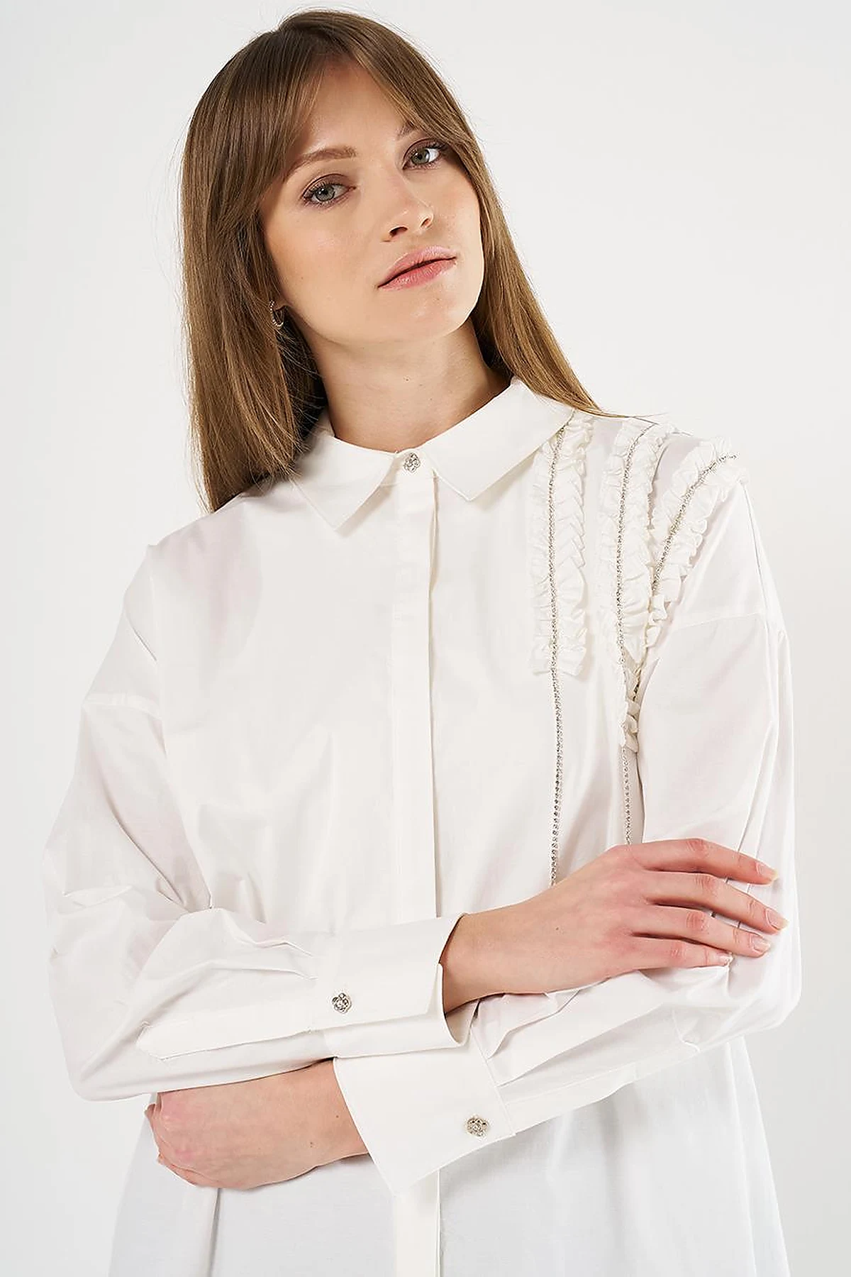 Ruffled Cotton Tunic Ecru