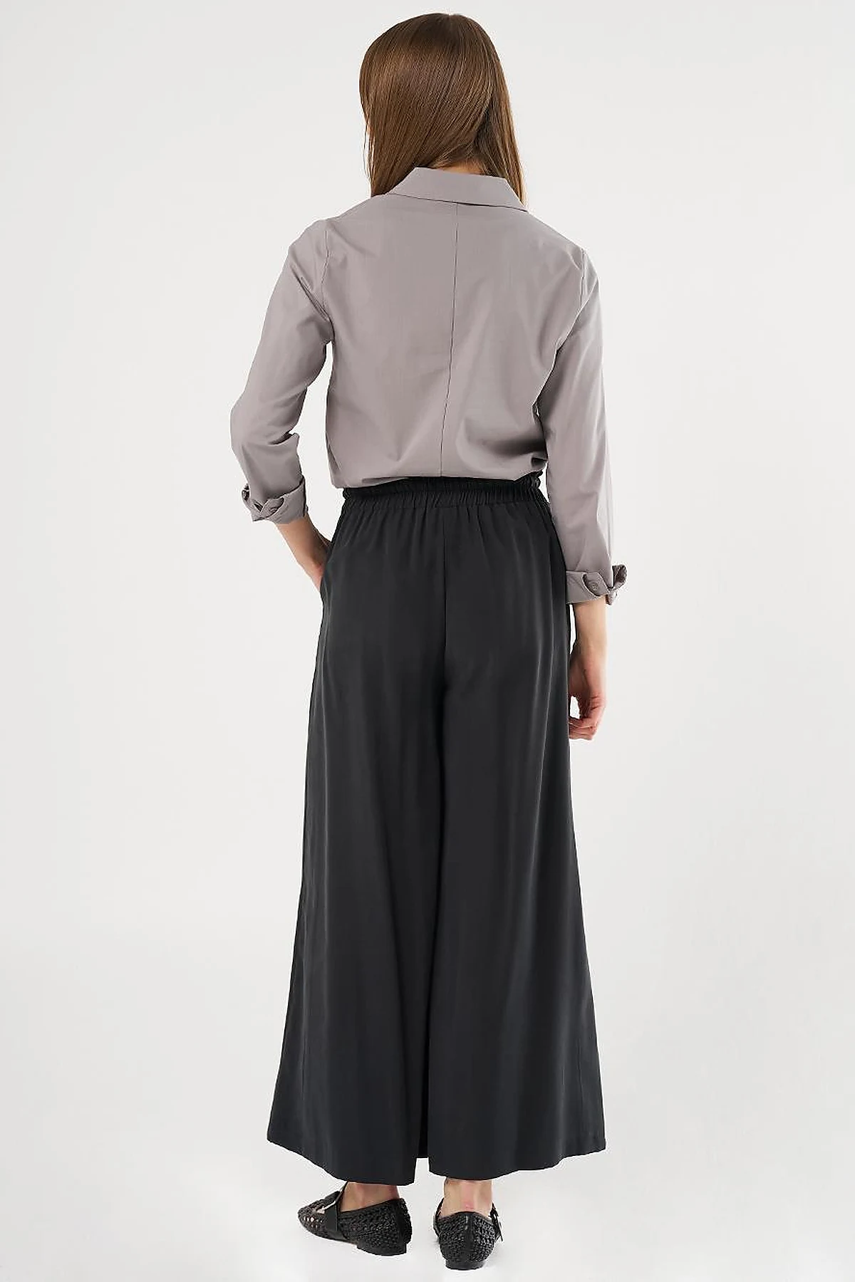 Wide-Leg Rayon Pants Black