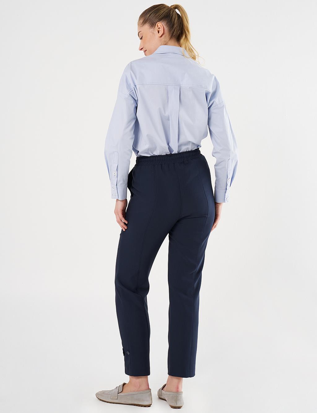 Stitch Detailed Tapered Pants Dark Navy