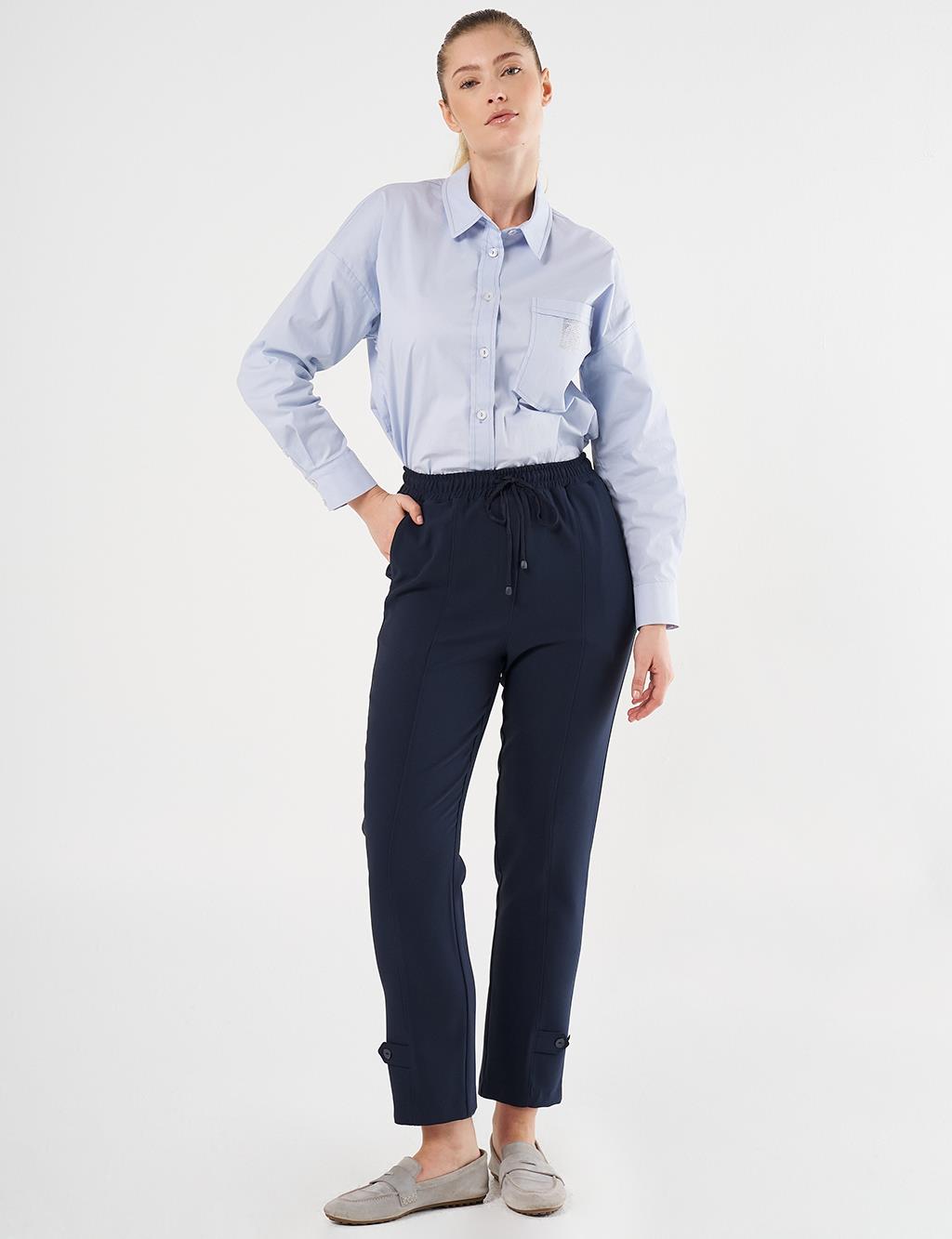 Stitch Detailed Tapered Pants Dark Navy