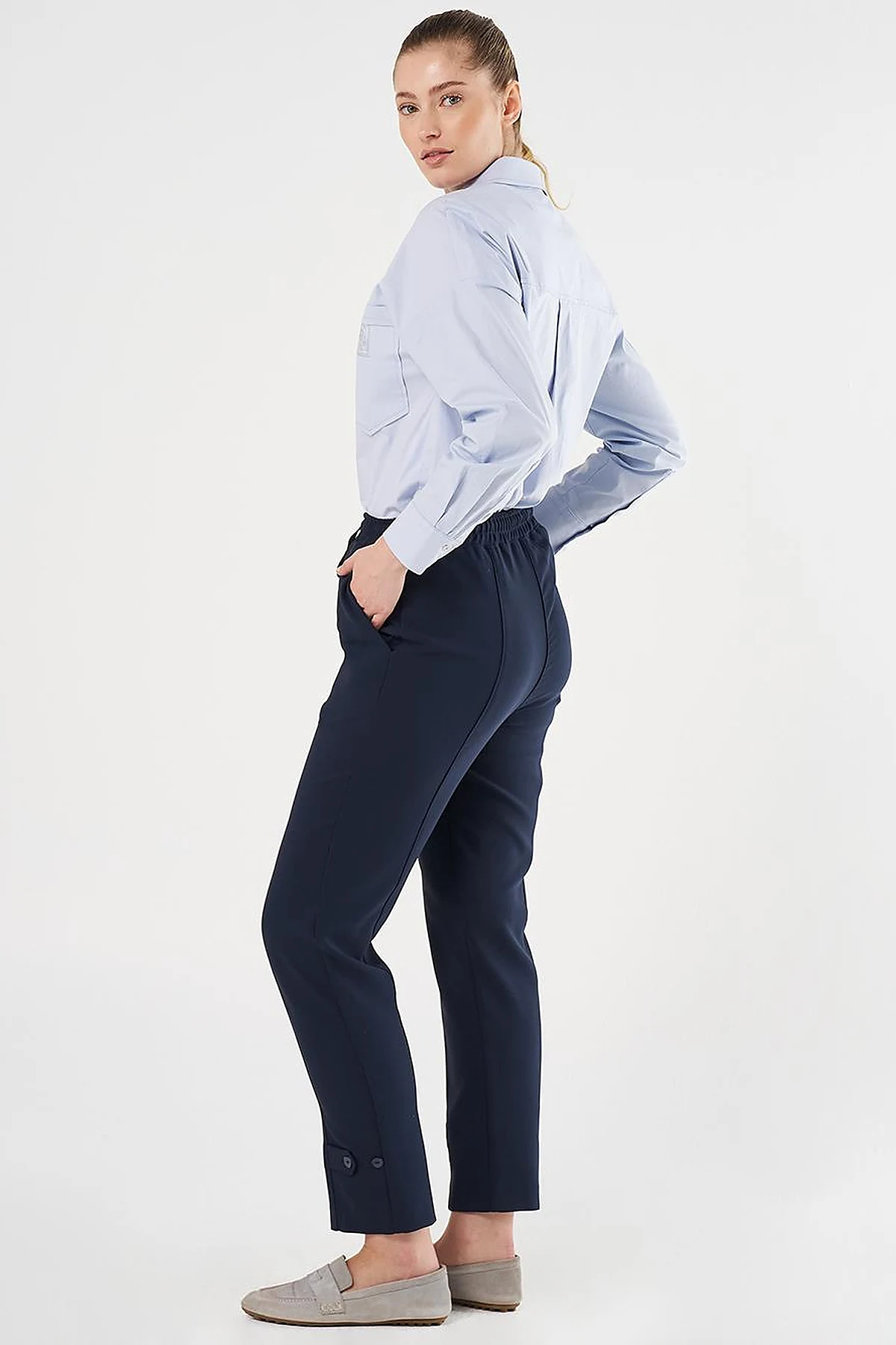 Stitch Detailed Tapered Pants Dark Navy