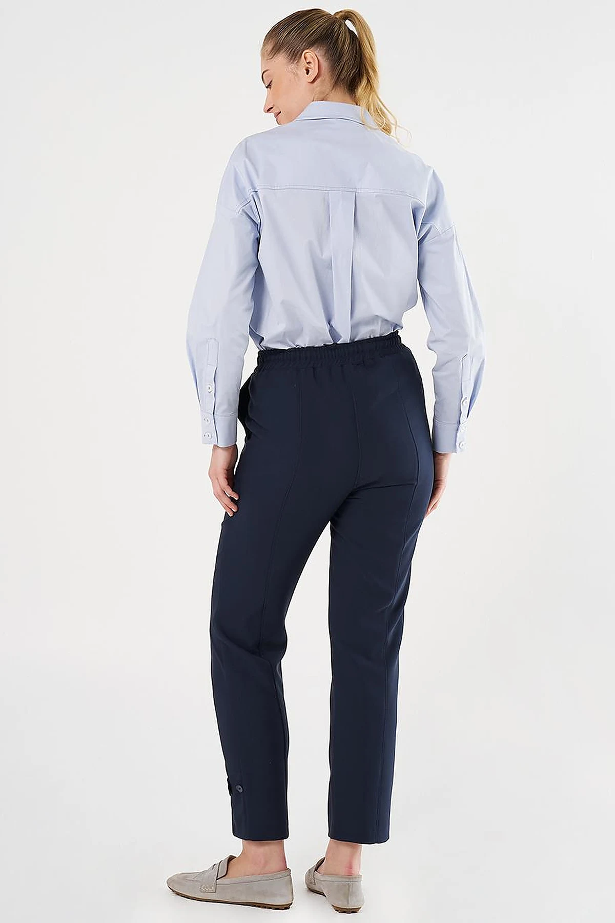 Stitch Detailed Tapered Pants Dark Navy