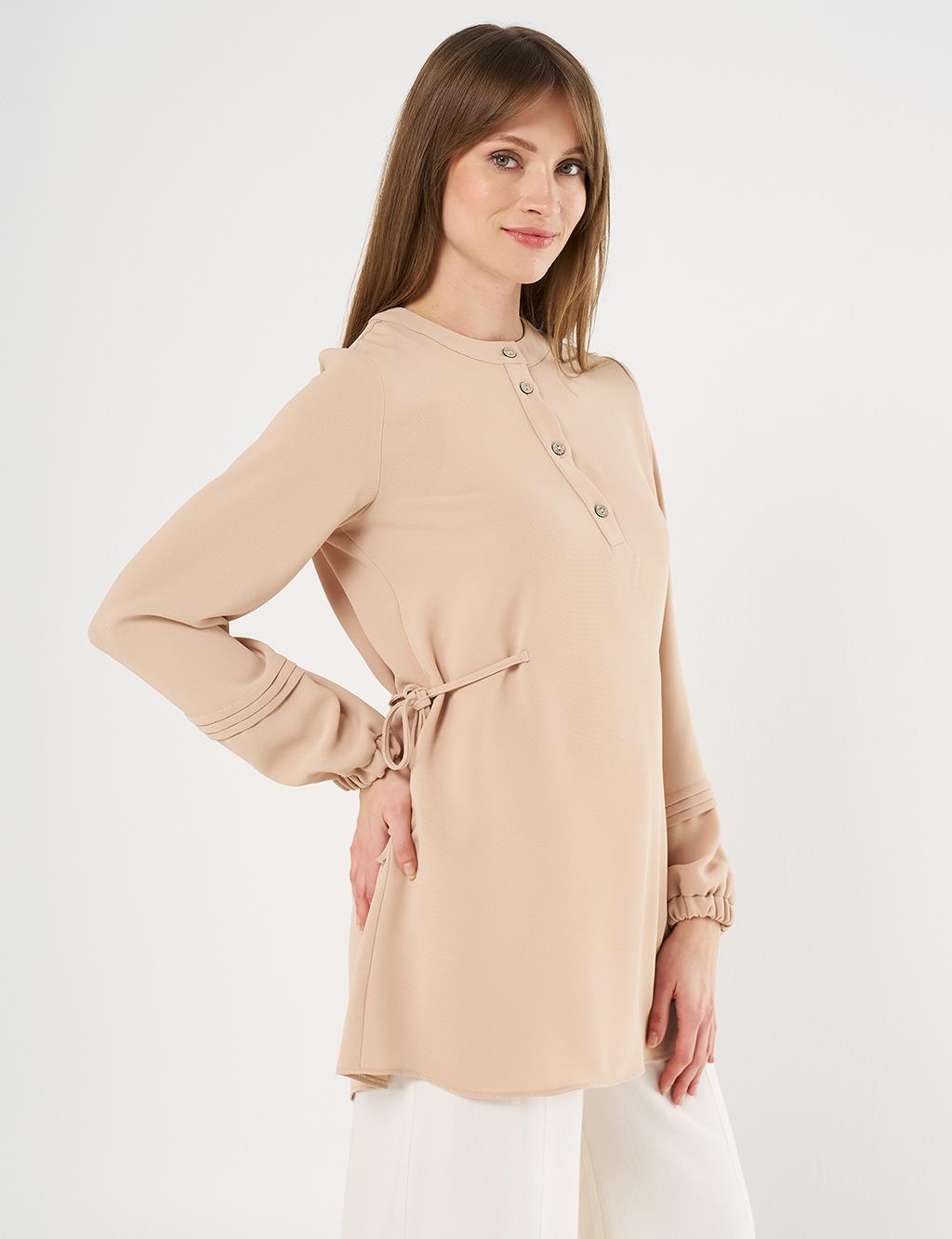 Ribbed Crepe Tunic Beige