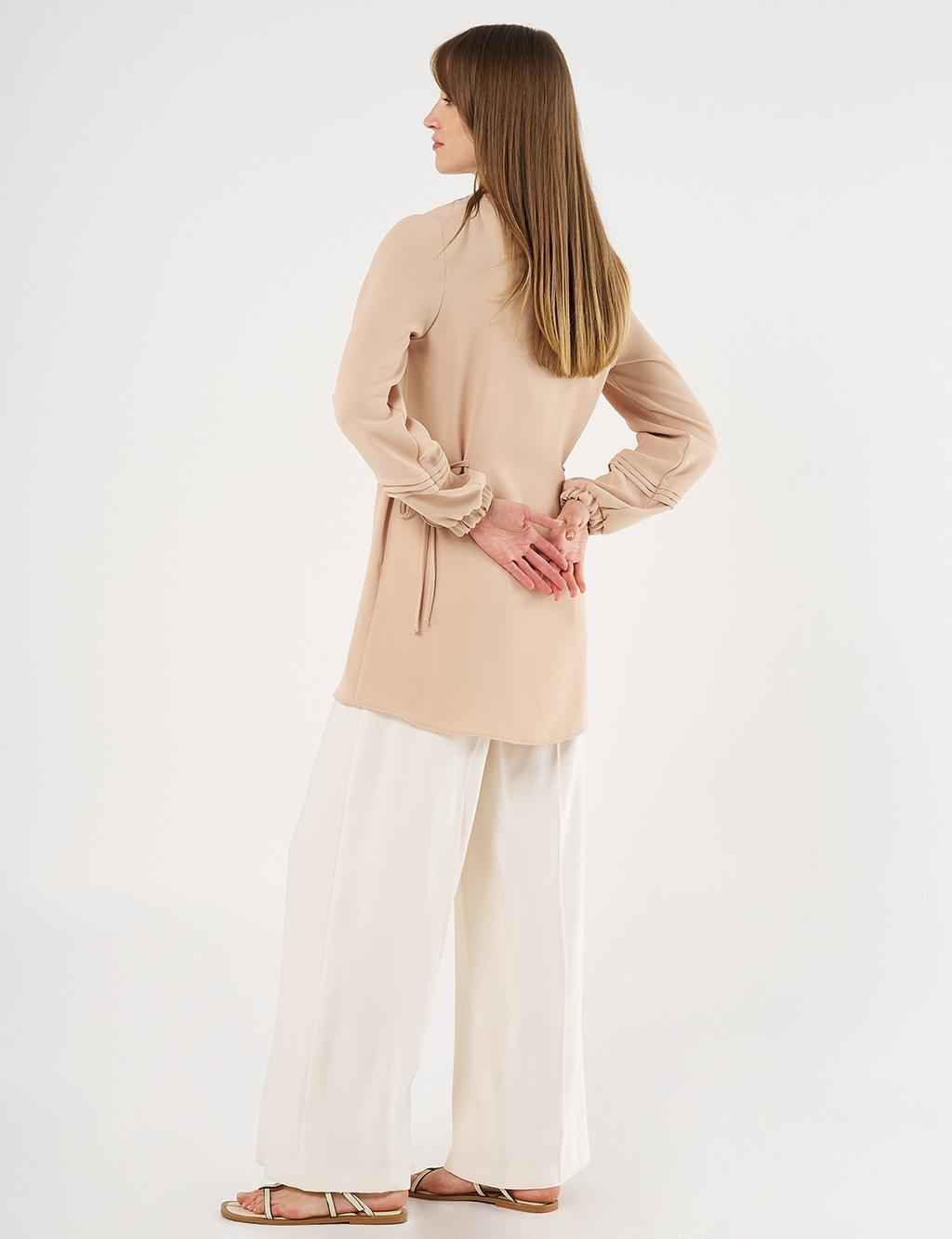 Ribbed Crepe Tunic Beige