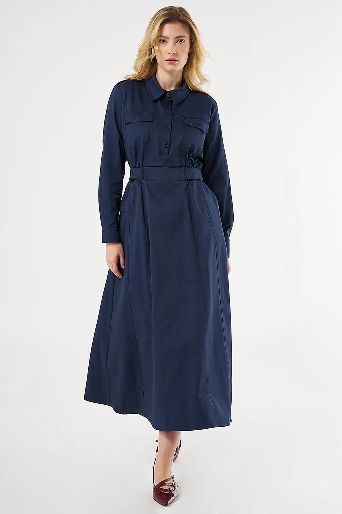 Elasticated Waist Maxi Dress Dark Navy