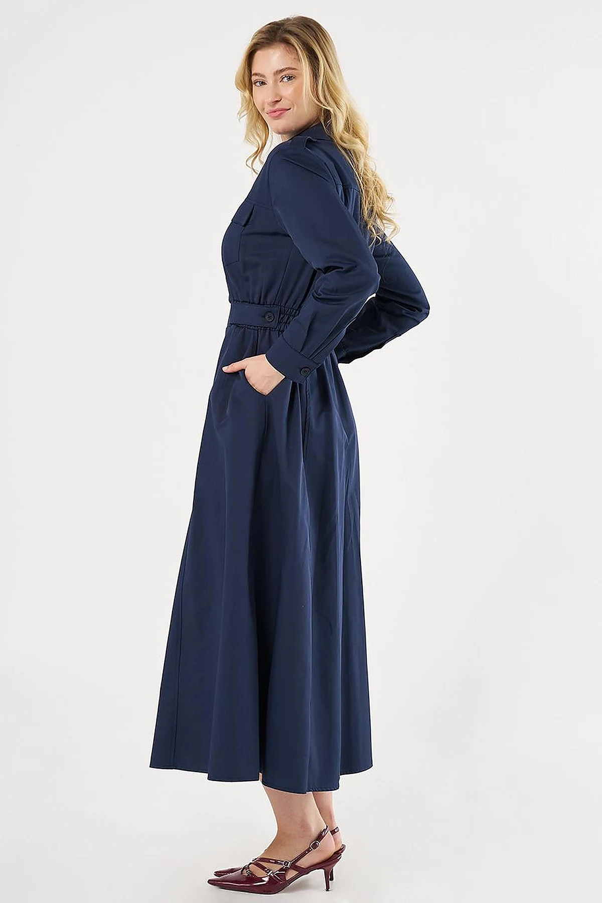 Elasticated Waist Maxi Dress Dark Navy
