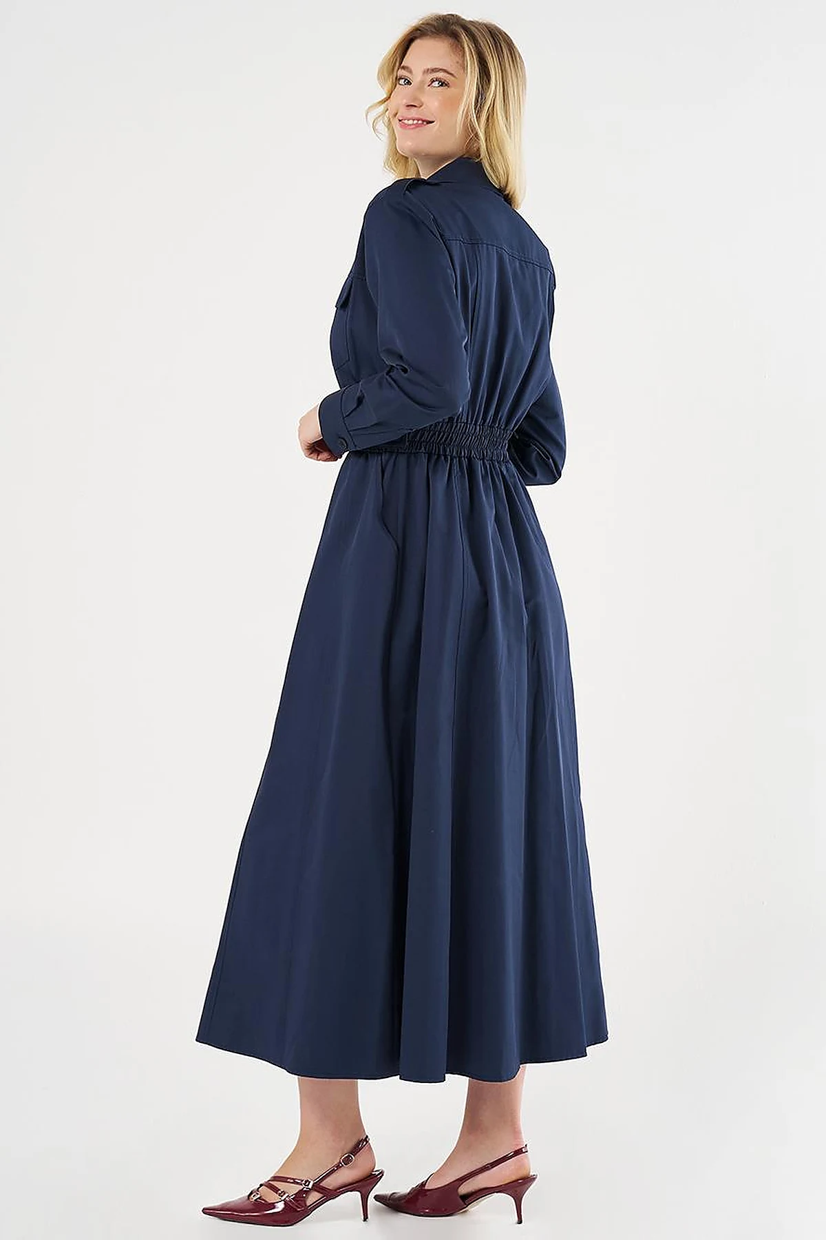 Elasticated Waist Maxi Dress Dark Navy