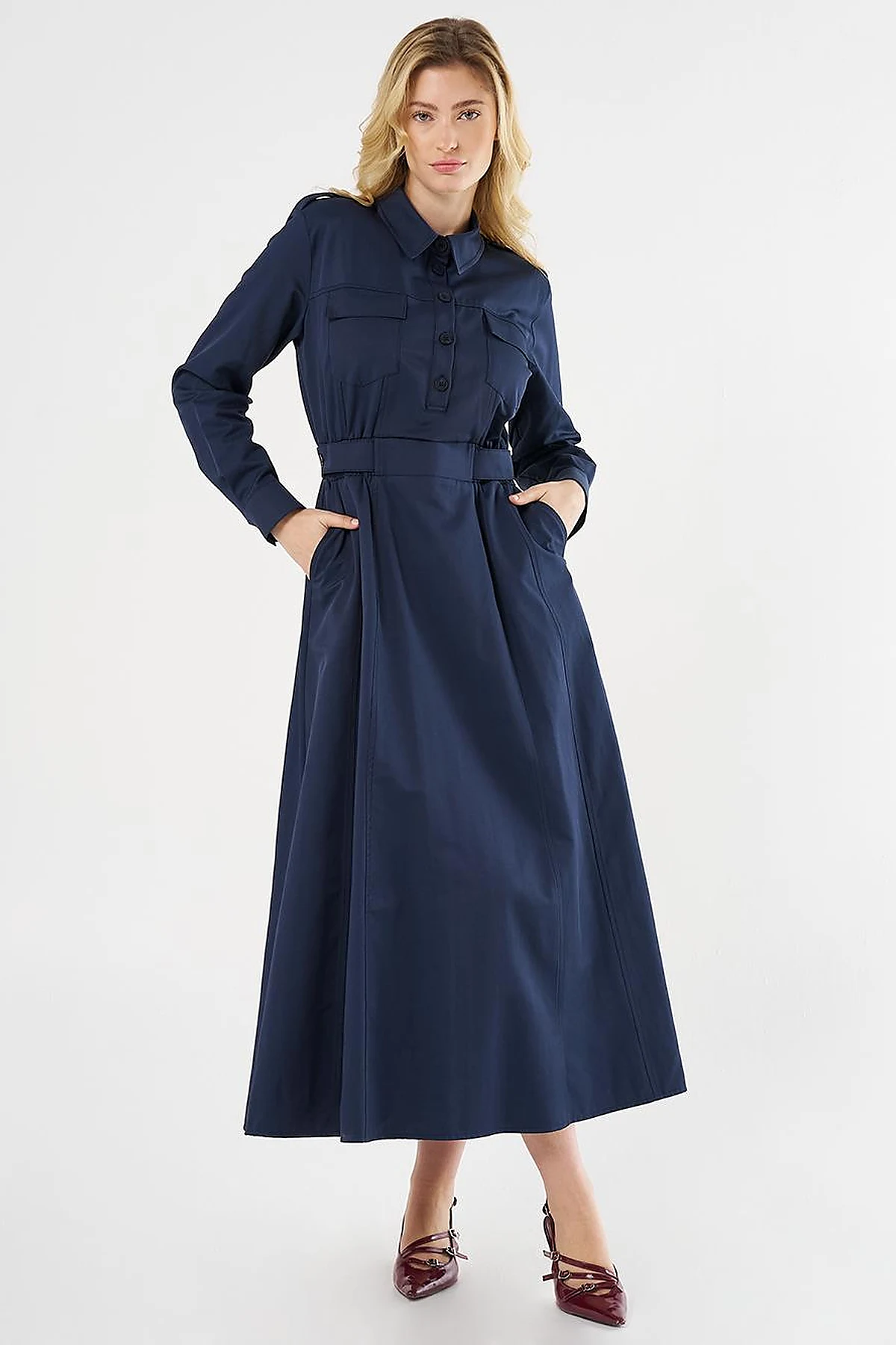 Elasticated Waist Maxi Dress Dark Navy